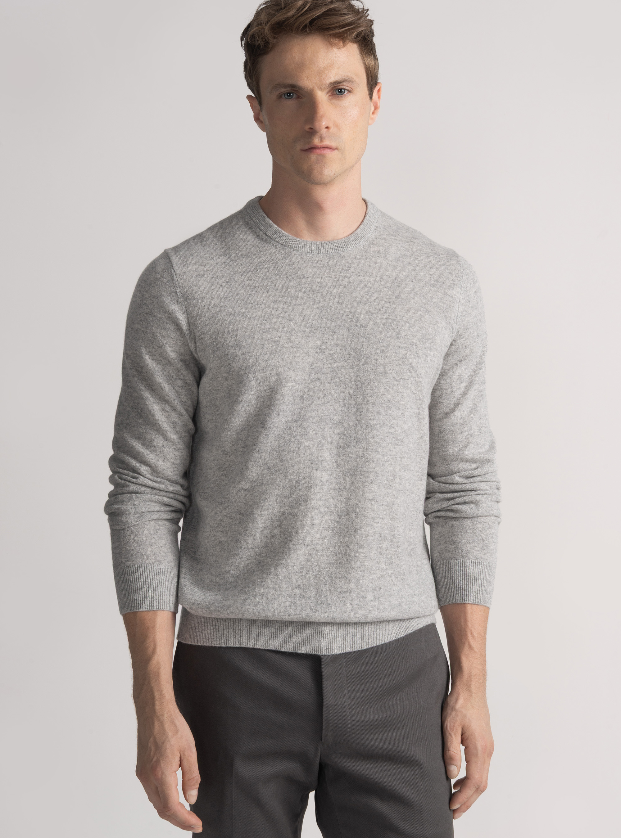 Cashmere crew-neck sweater, LIGHT GREY MELANGE