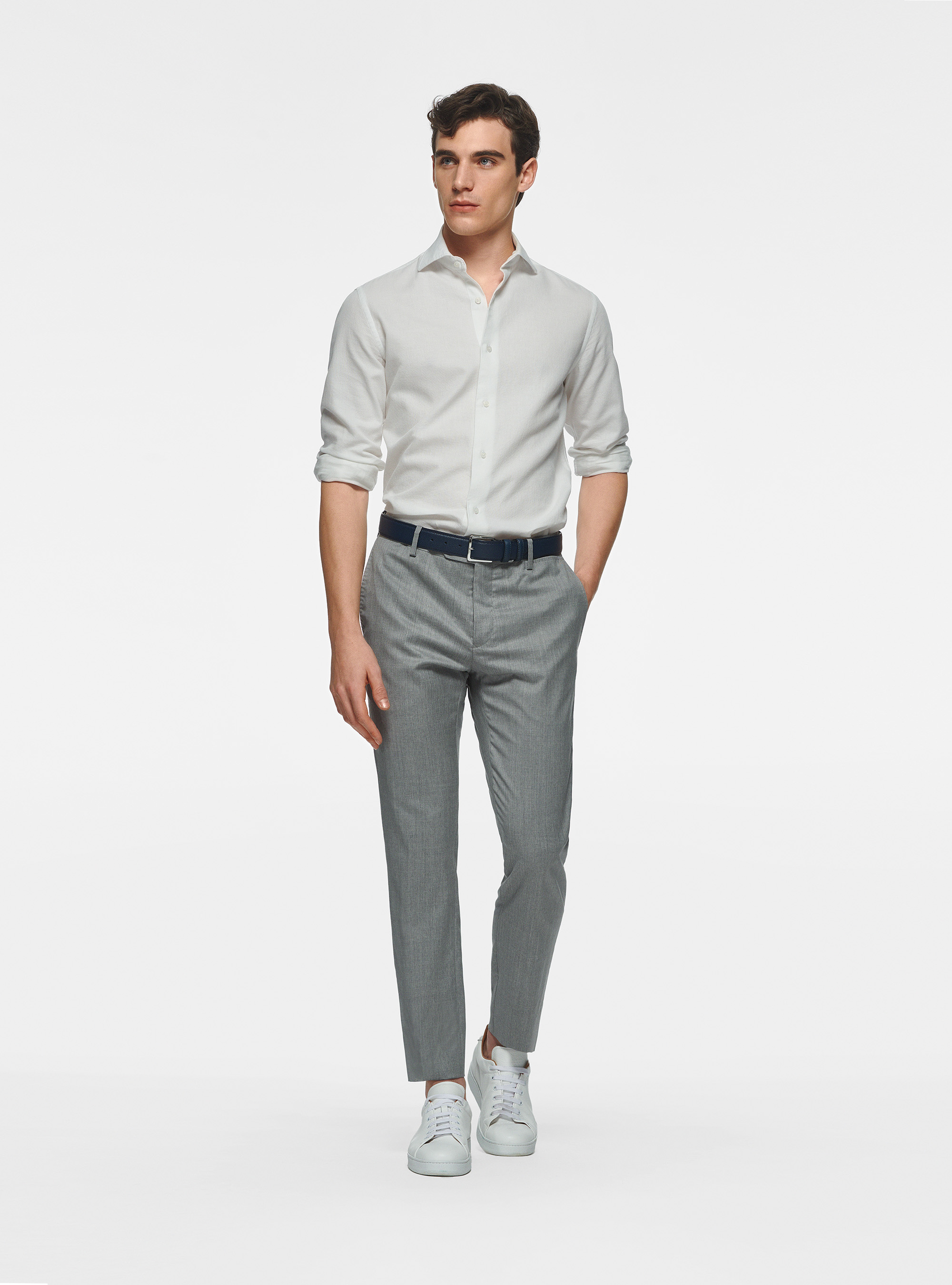 Camicia in cotone garzato, BIANCO
