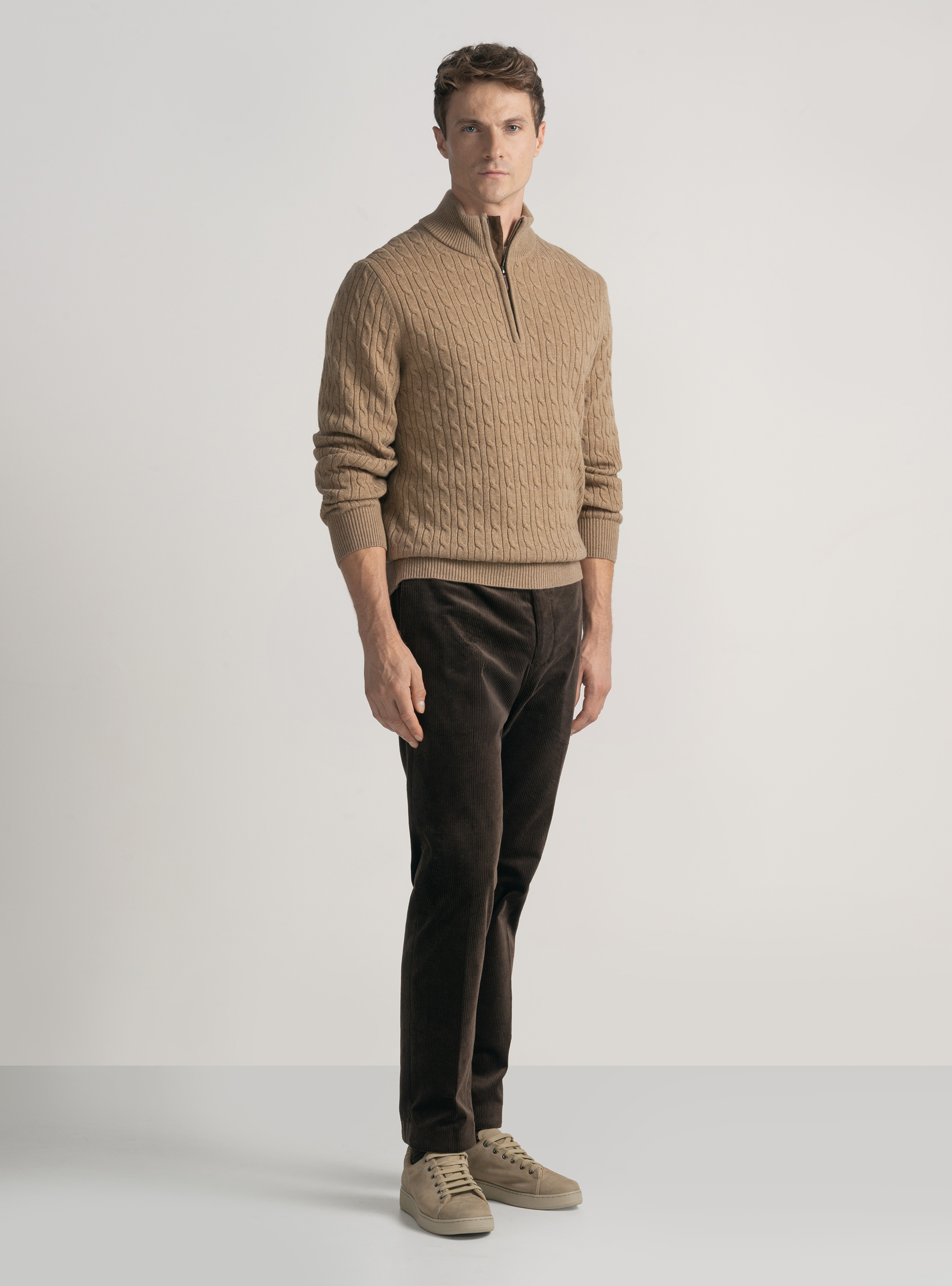 Sweater with mock neck and cashmere wool braid, CAMMELLO 0570C