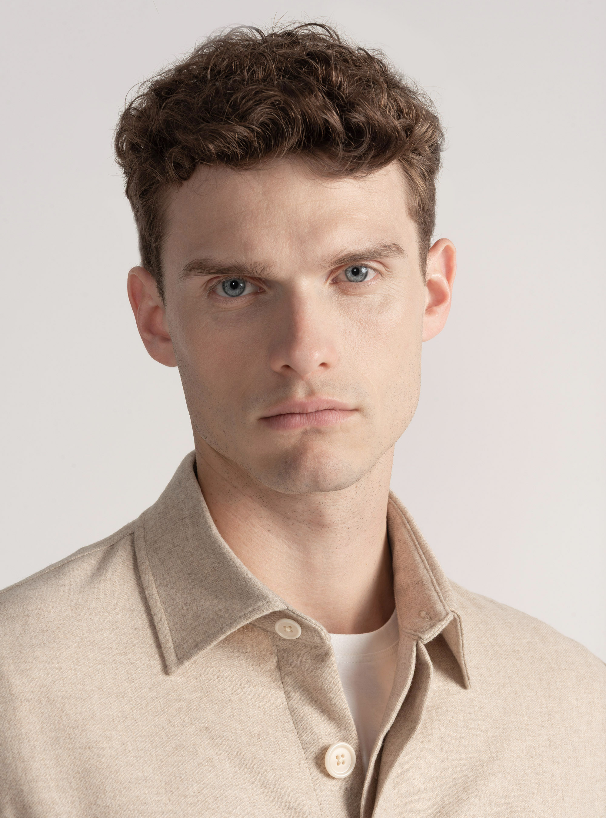 Lightweight shirt jacket in wool blend, ECRU