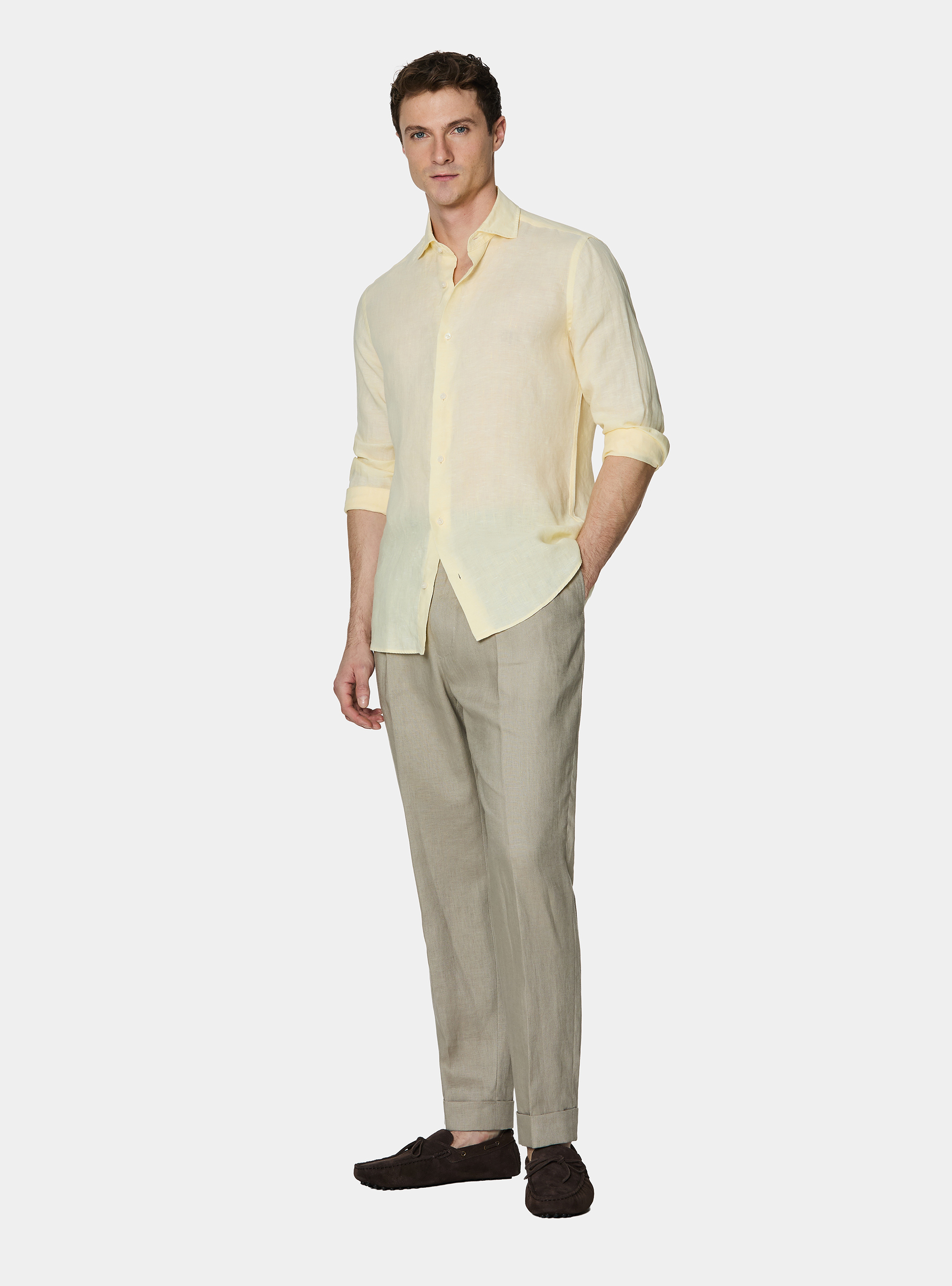 Camisa de lino puro, GIALLO CHIARO 0784C