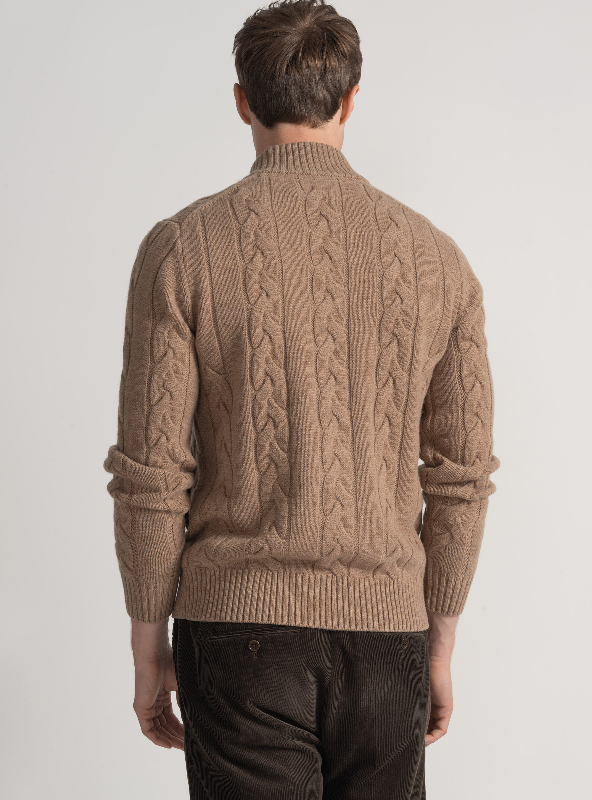 Zip and braid sweater in cashmere wool, CAMMELLO 0570C