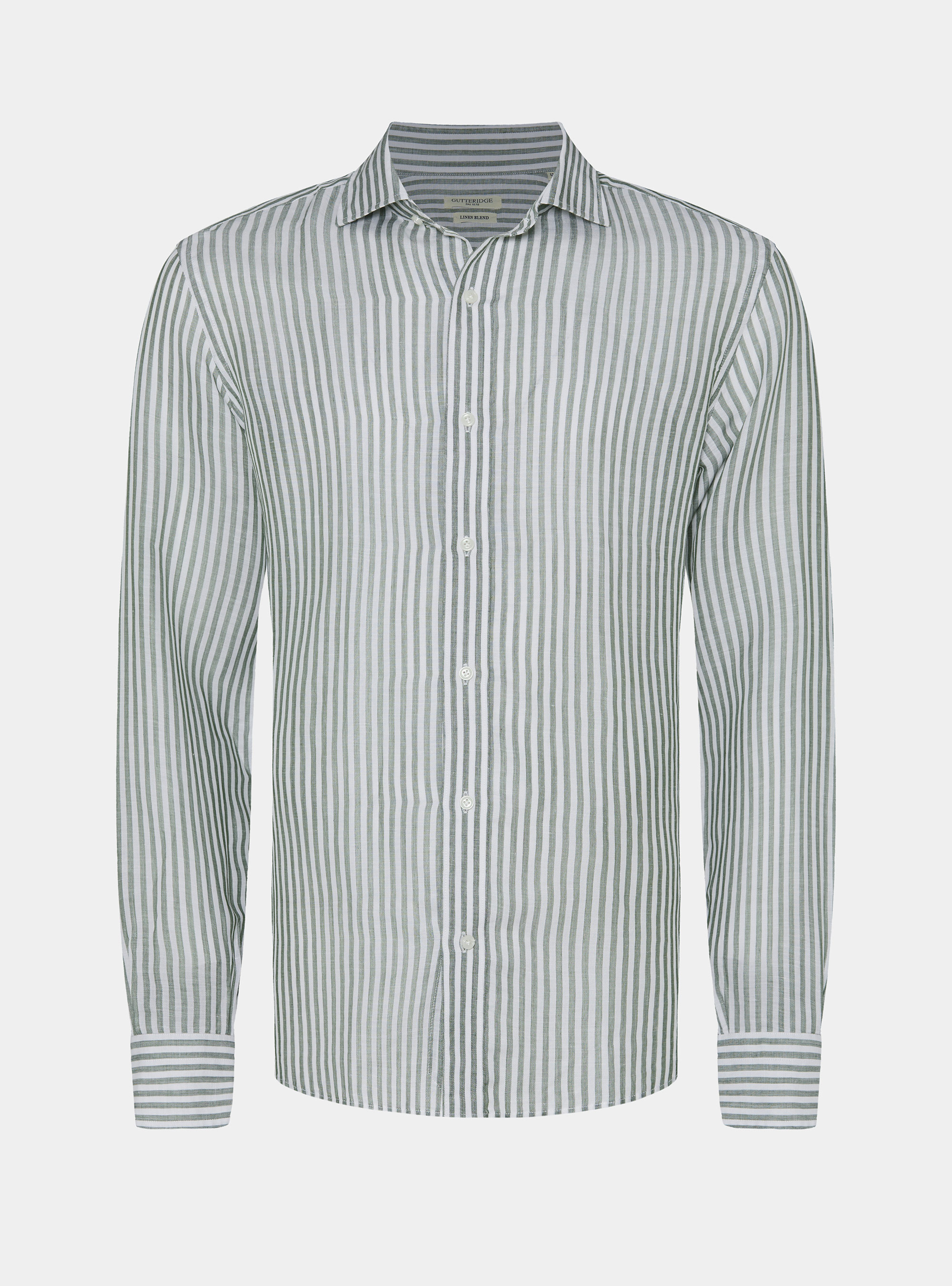 Linen blend striped shirt, GREEN