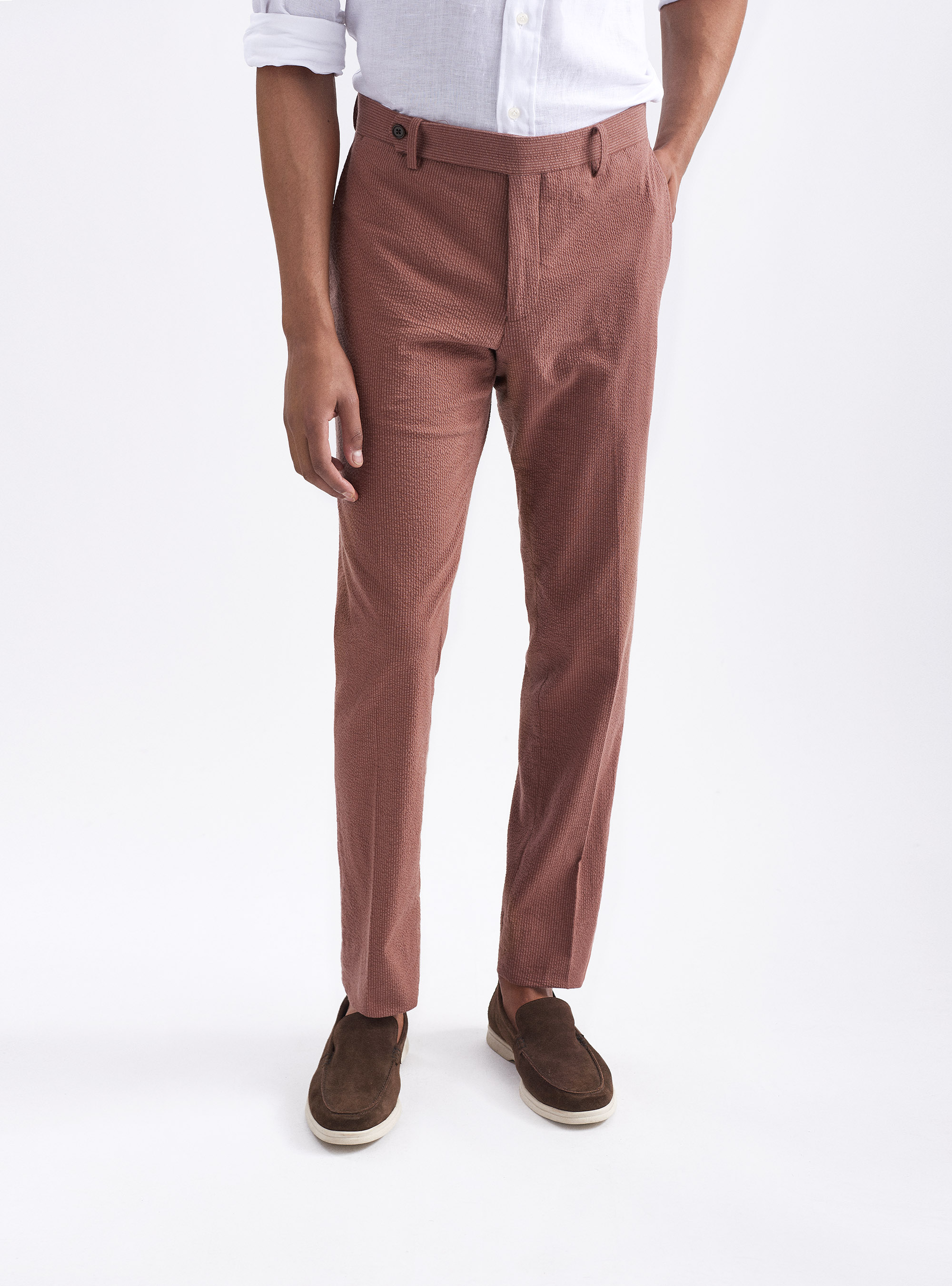 Pantalones de seersucker de algod&oacute;n el&aacute;stico, MULTICOLORE