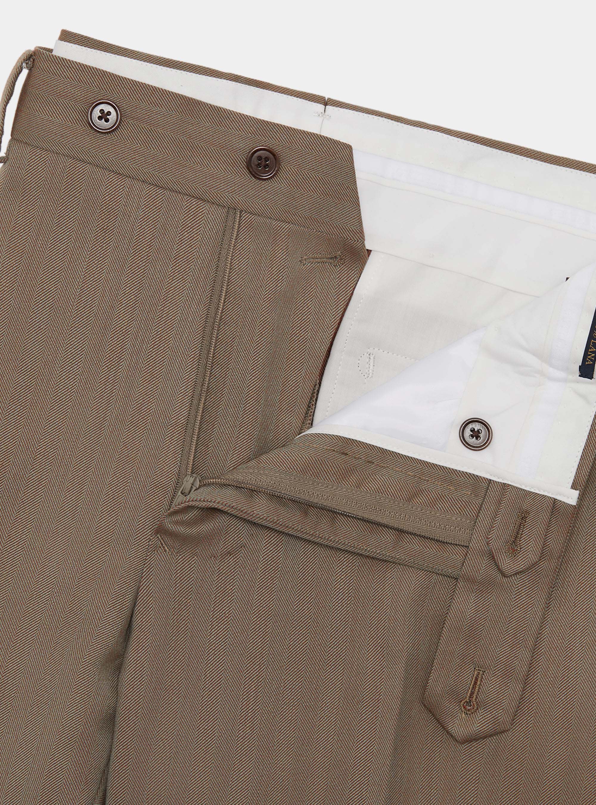 Pantal&oacute;n de traje en espiga de lana Vitale Barberis Canonico, ARCILLA