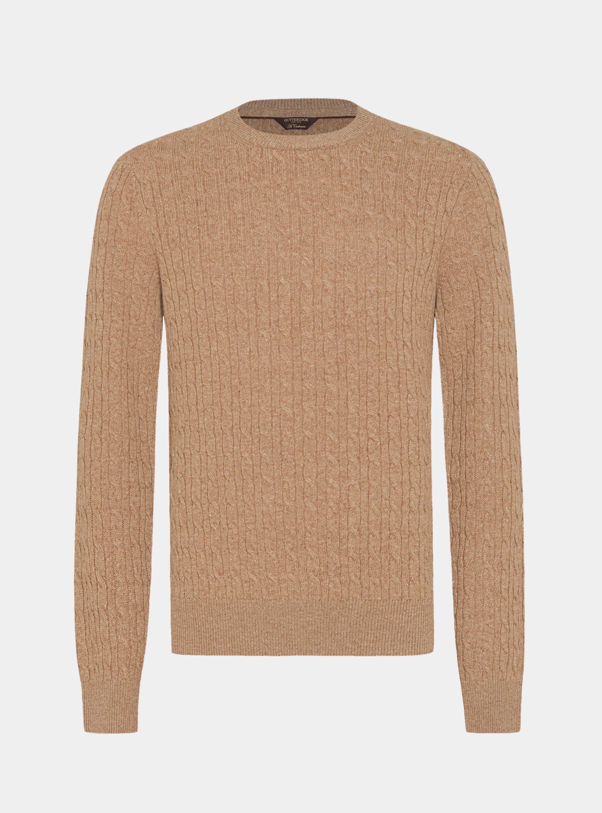 Maglia girocollo con treccia in lana e cashmere, CAMMELLO 0570C