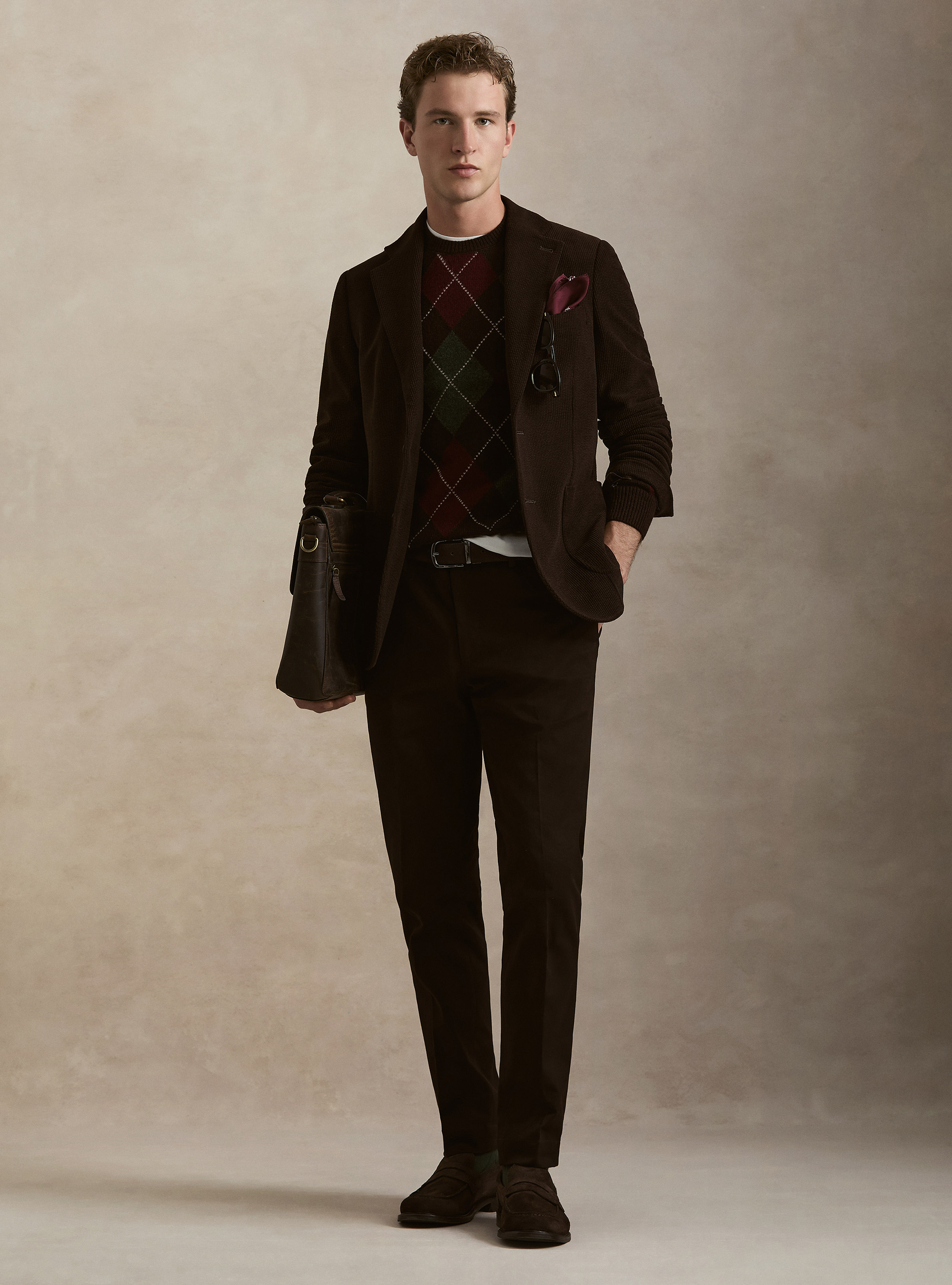 Veste droite en velours extensible, MARRON
