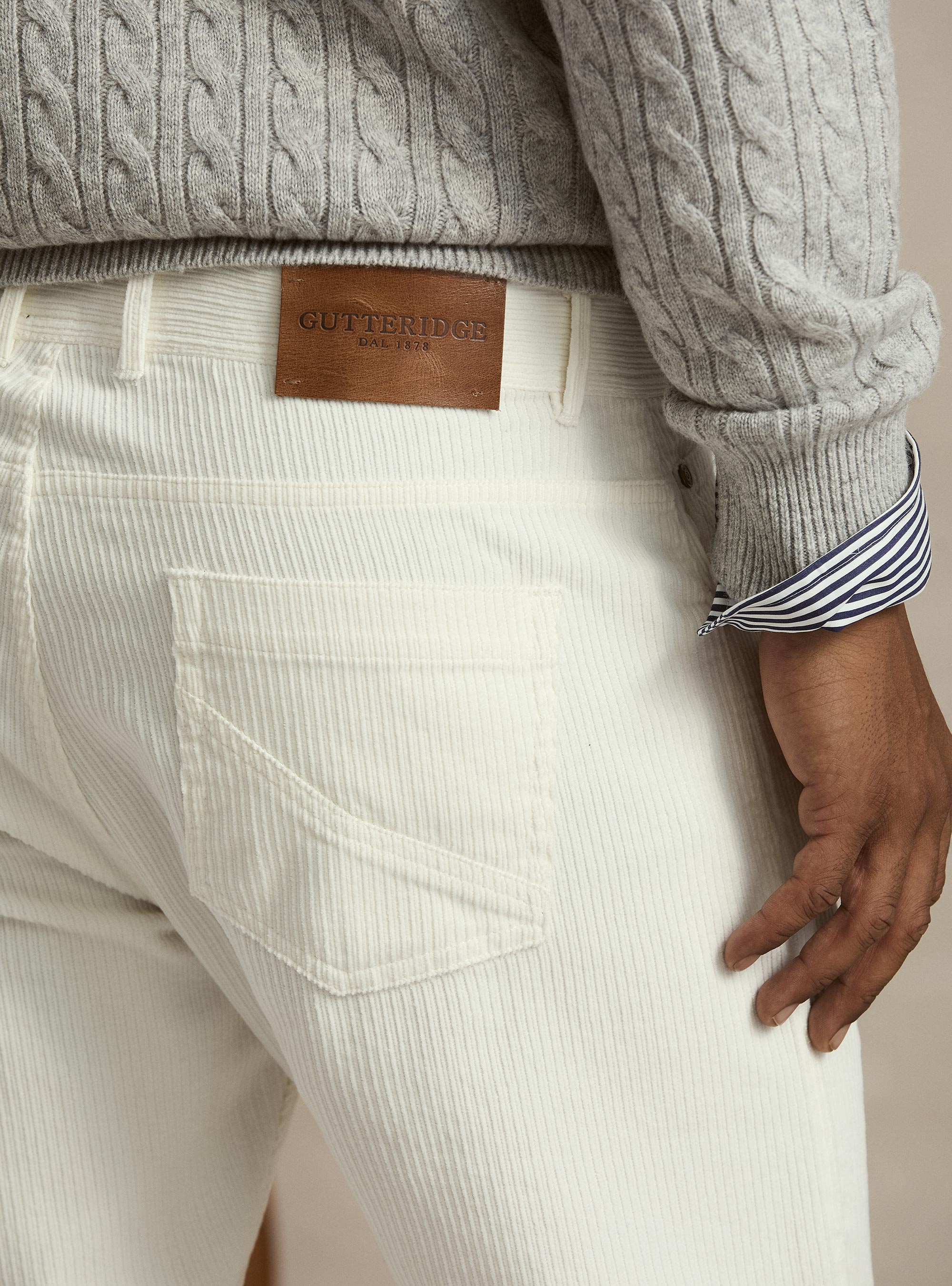 Pantaloni 5 tasche in velluto, BIANCO