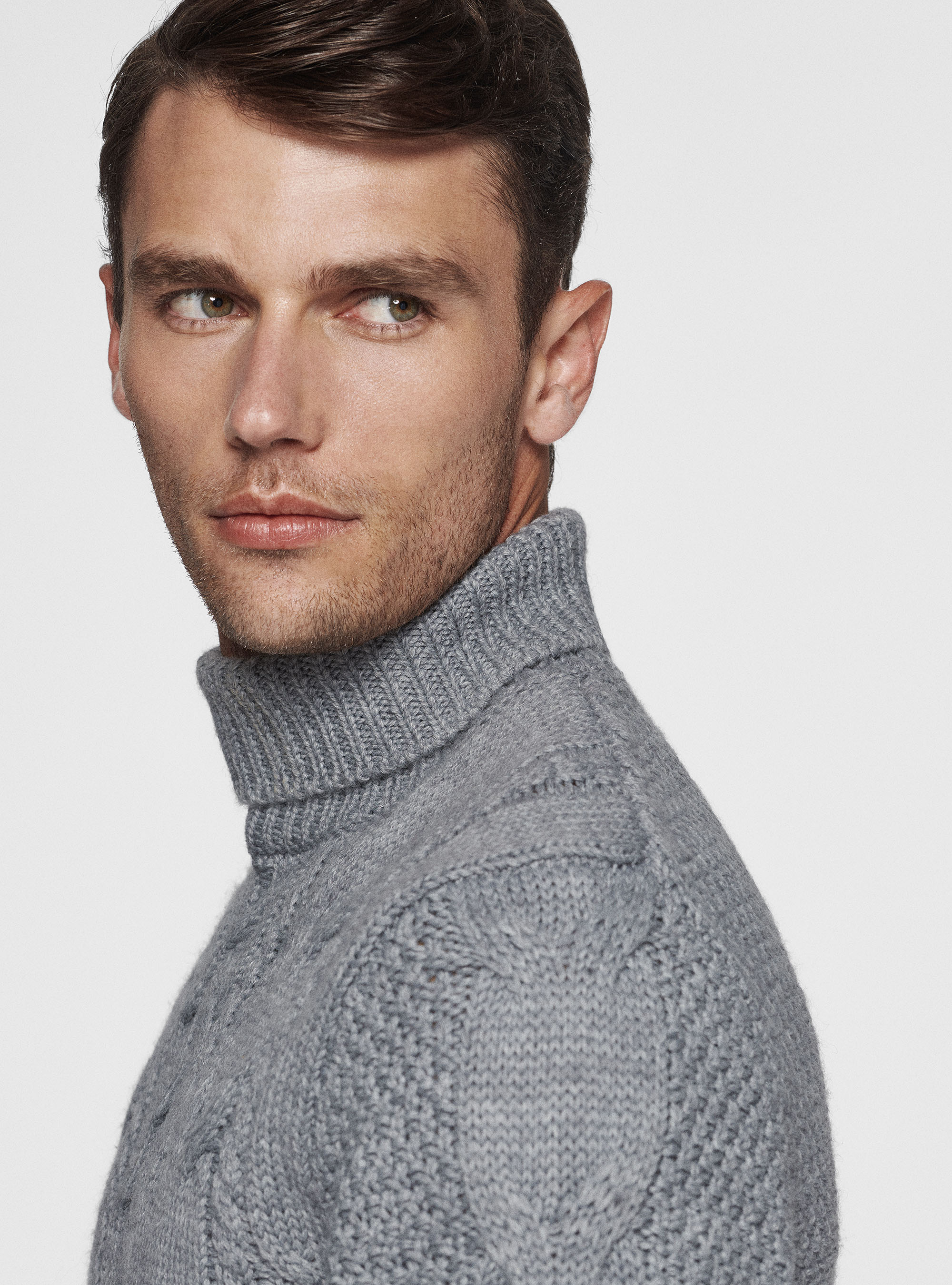 Wool-blend turtleneck sweater with braid, LIGHT GREY MELANGE
