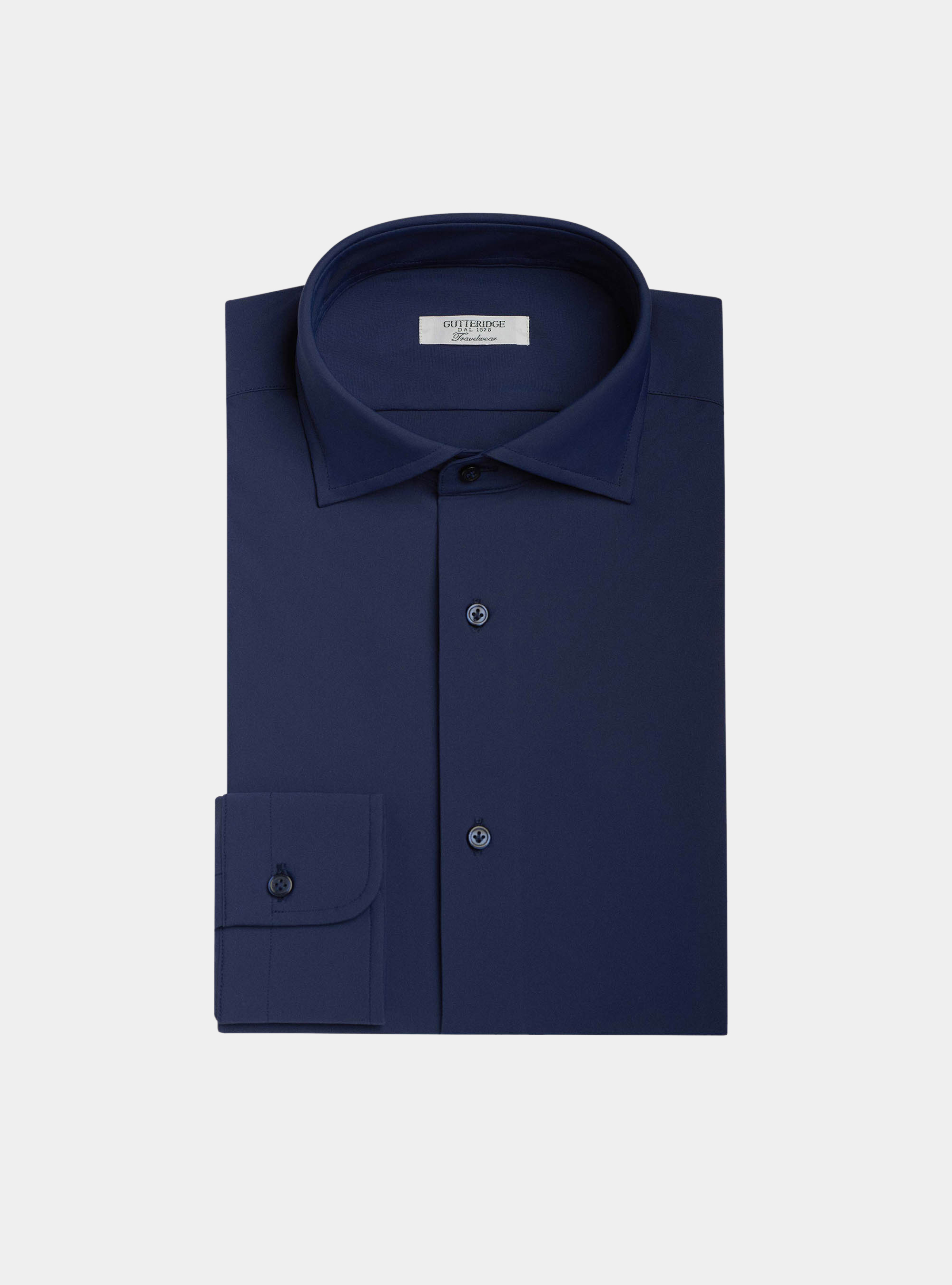 Chemise de voyage col fran&ccedil;ais semi-ouvert, BLEU MARINE