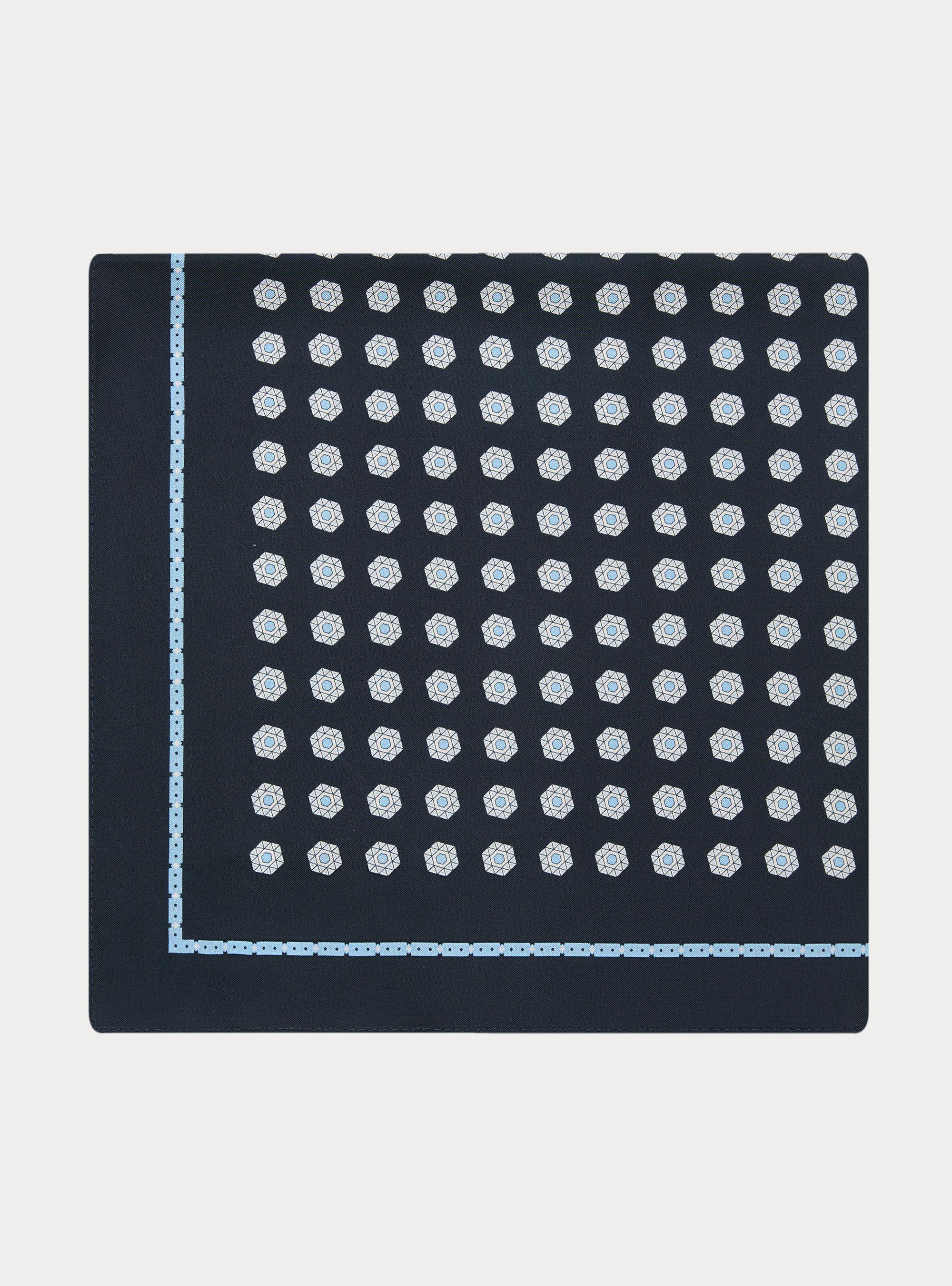 Fular de seda con estampado geom&eacute;trico, AZUL MARINO
