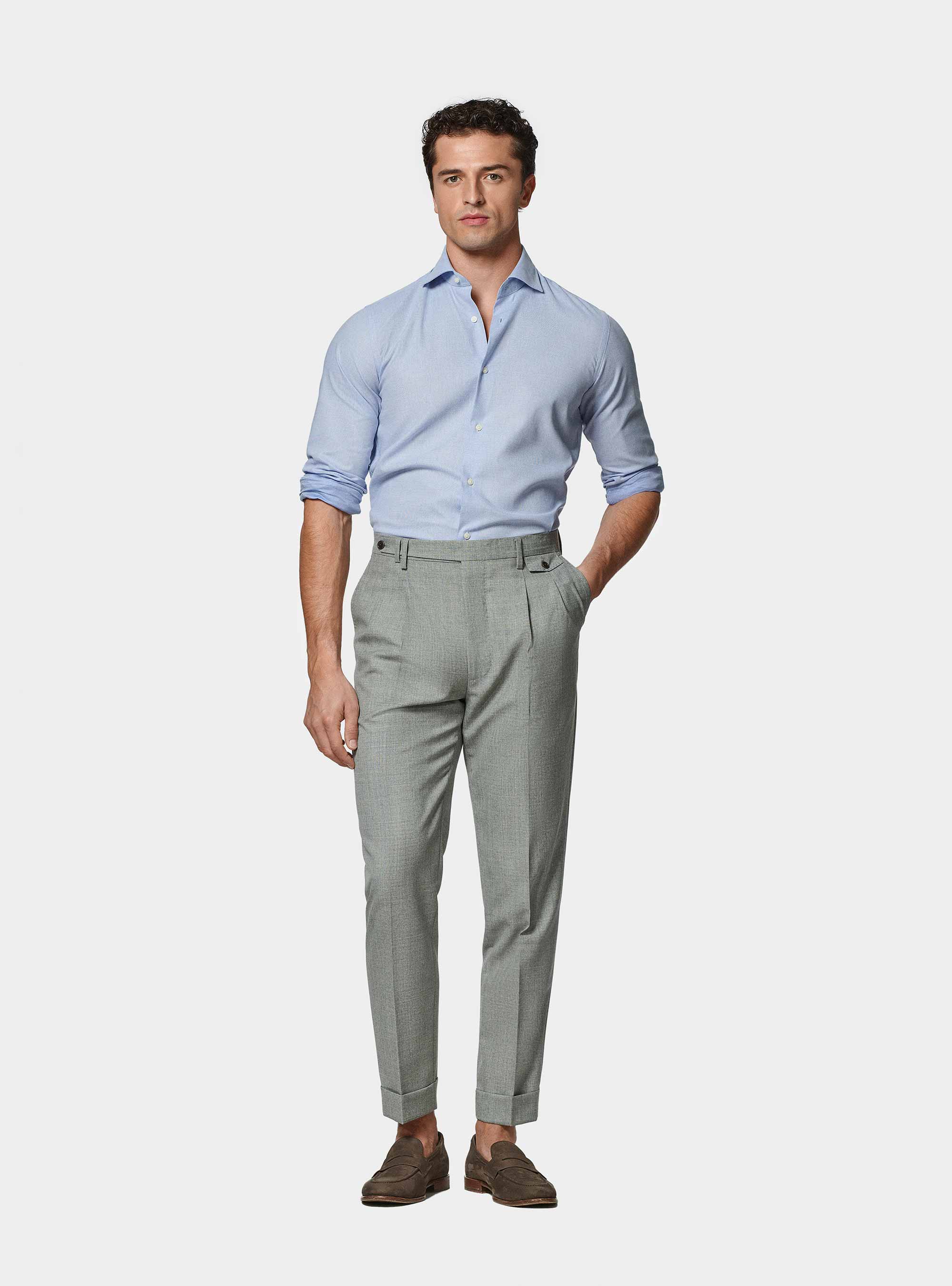 Camisa texturizada en mezcla de algod&oacute;n, CELESTE