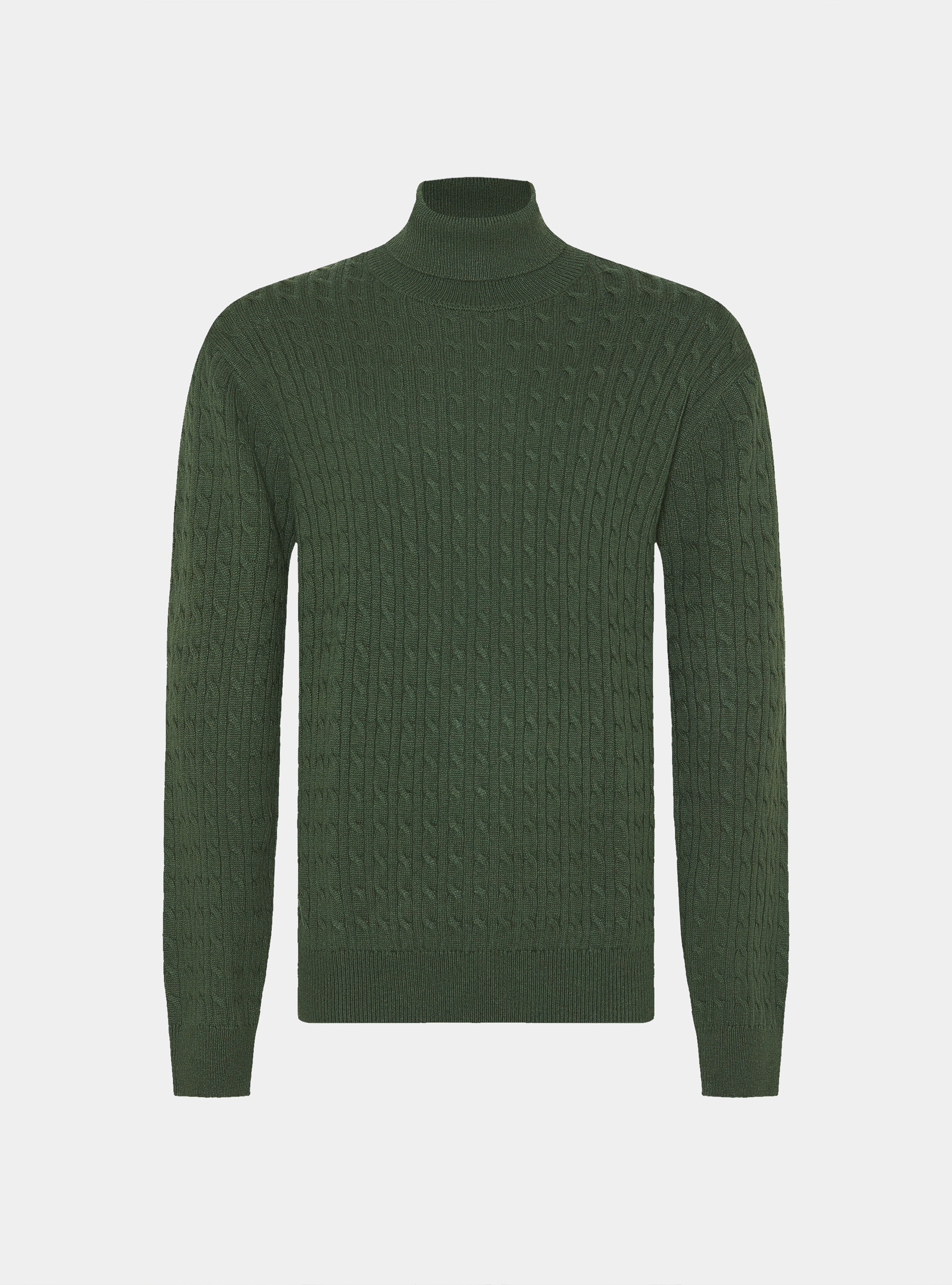 Maglia collo alto con treccia in misto lana, MILITARE 0609C