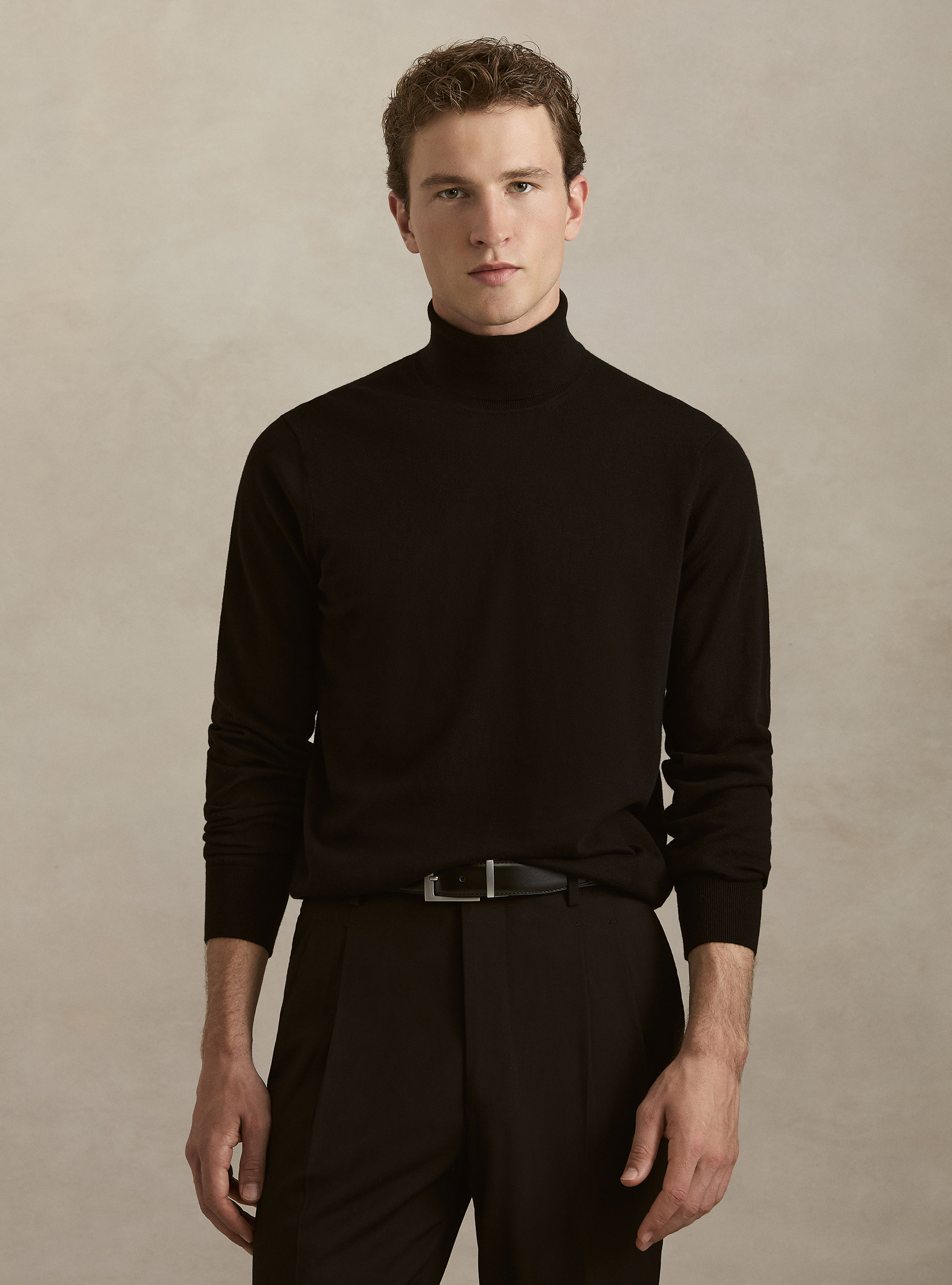 Cotton and Cashmere Turtleneck, BLACK