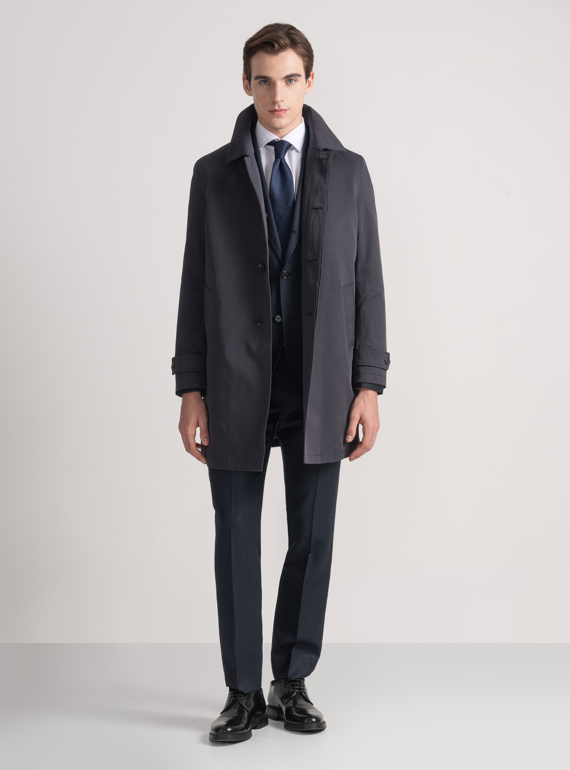 Padded technical raincoat in cotton blend, NAVY BLUE
