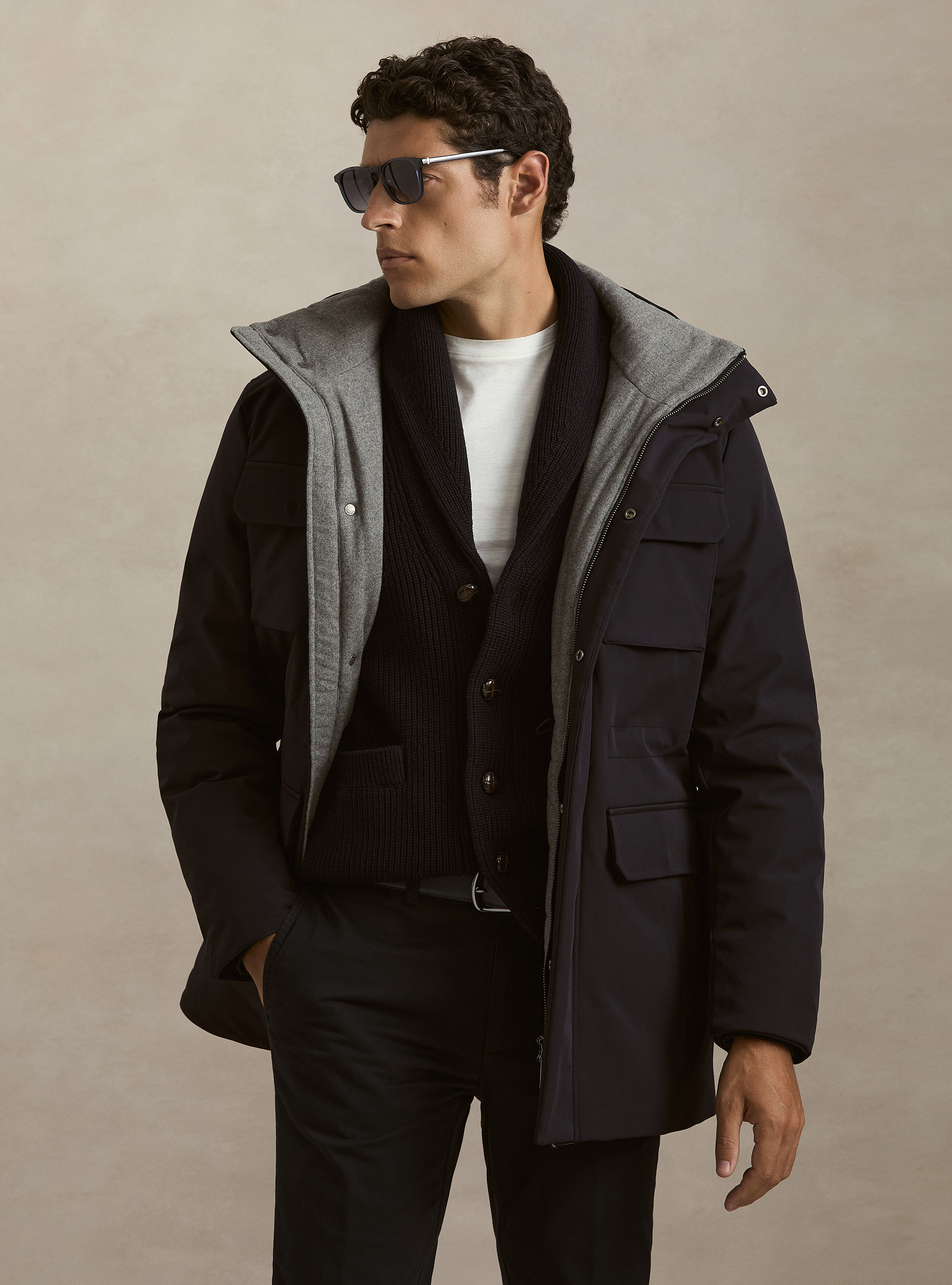 Blouson technique &agrave; capuche avec cordon de serrage, BLEU MARINE