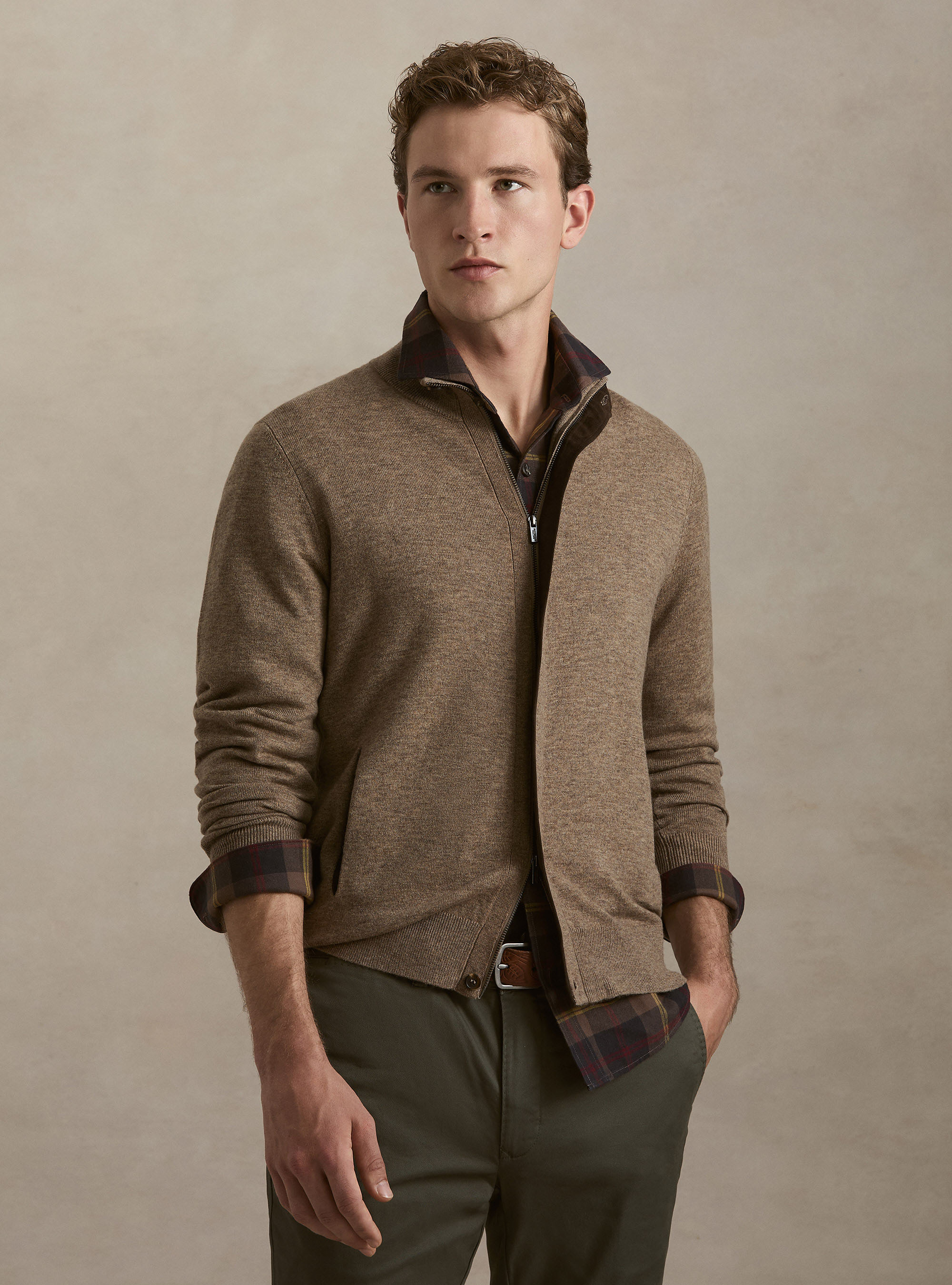 Cardigan con zip in maglia in lambswool e cashmere, FANGO
