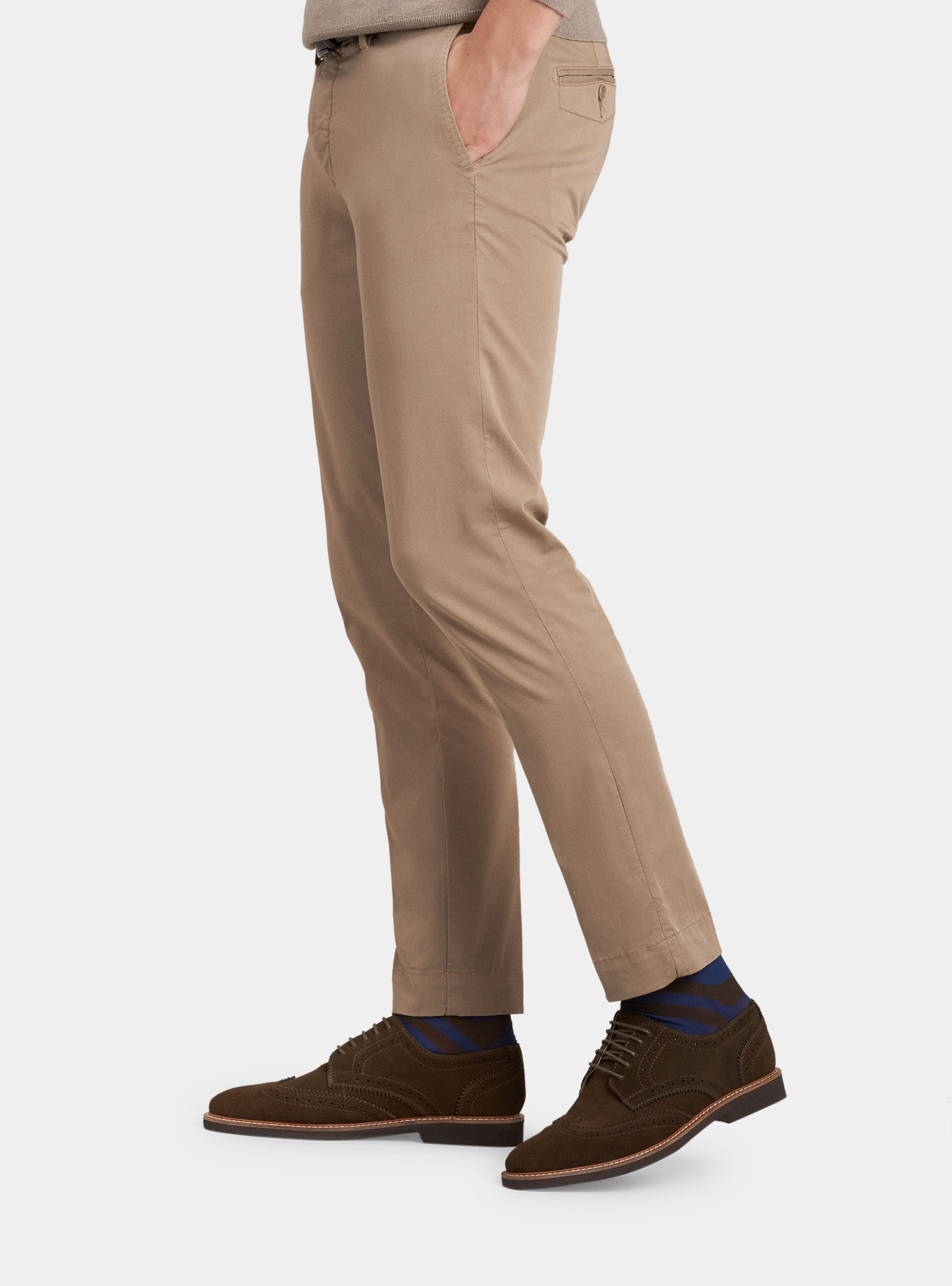 Pantaloni chino in twill di cotone stretch, SABBIA