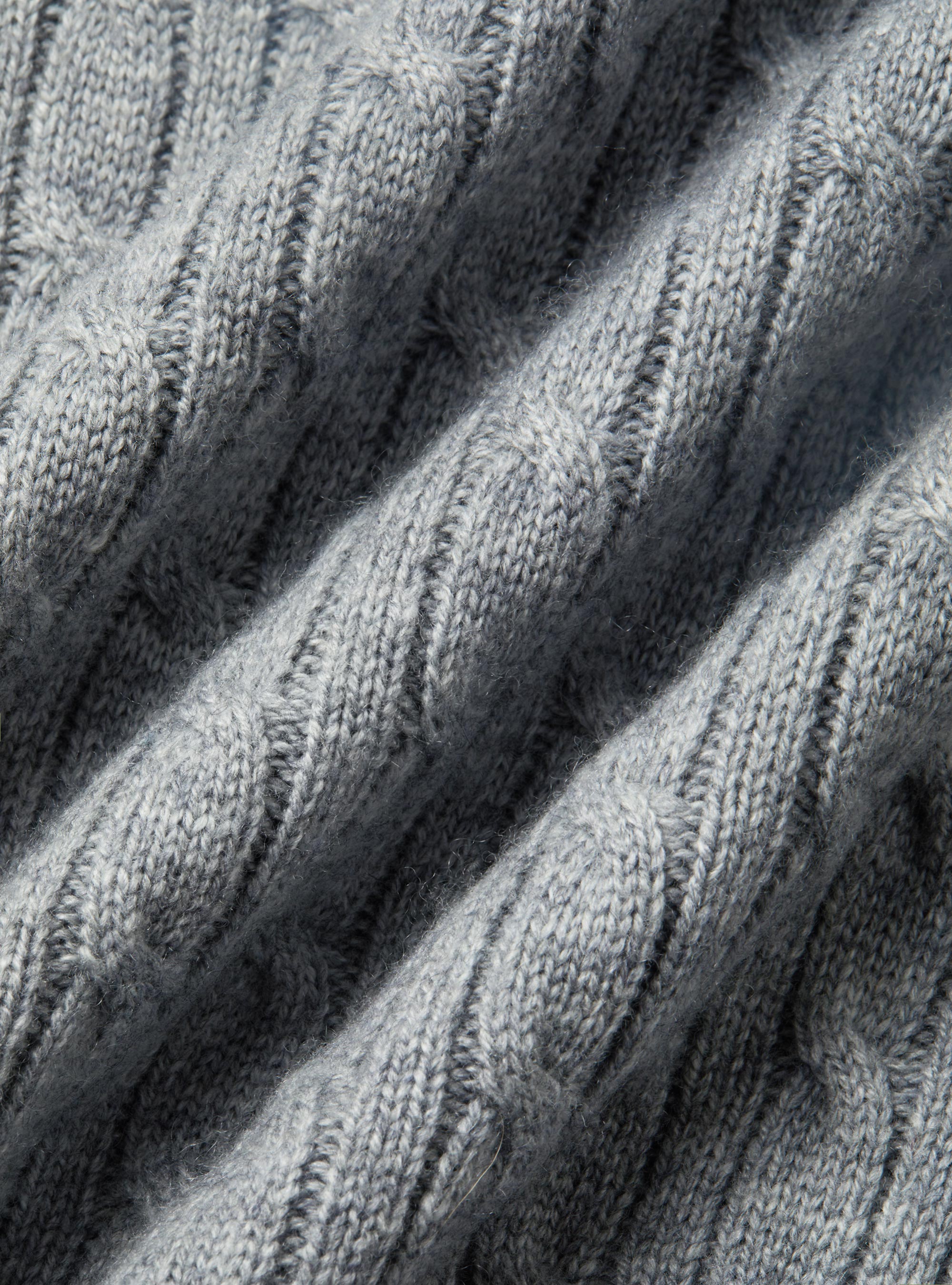 Maglia collo alto con treccia in misto lana, GRIGIO MELANGE 0151C