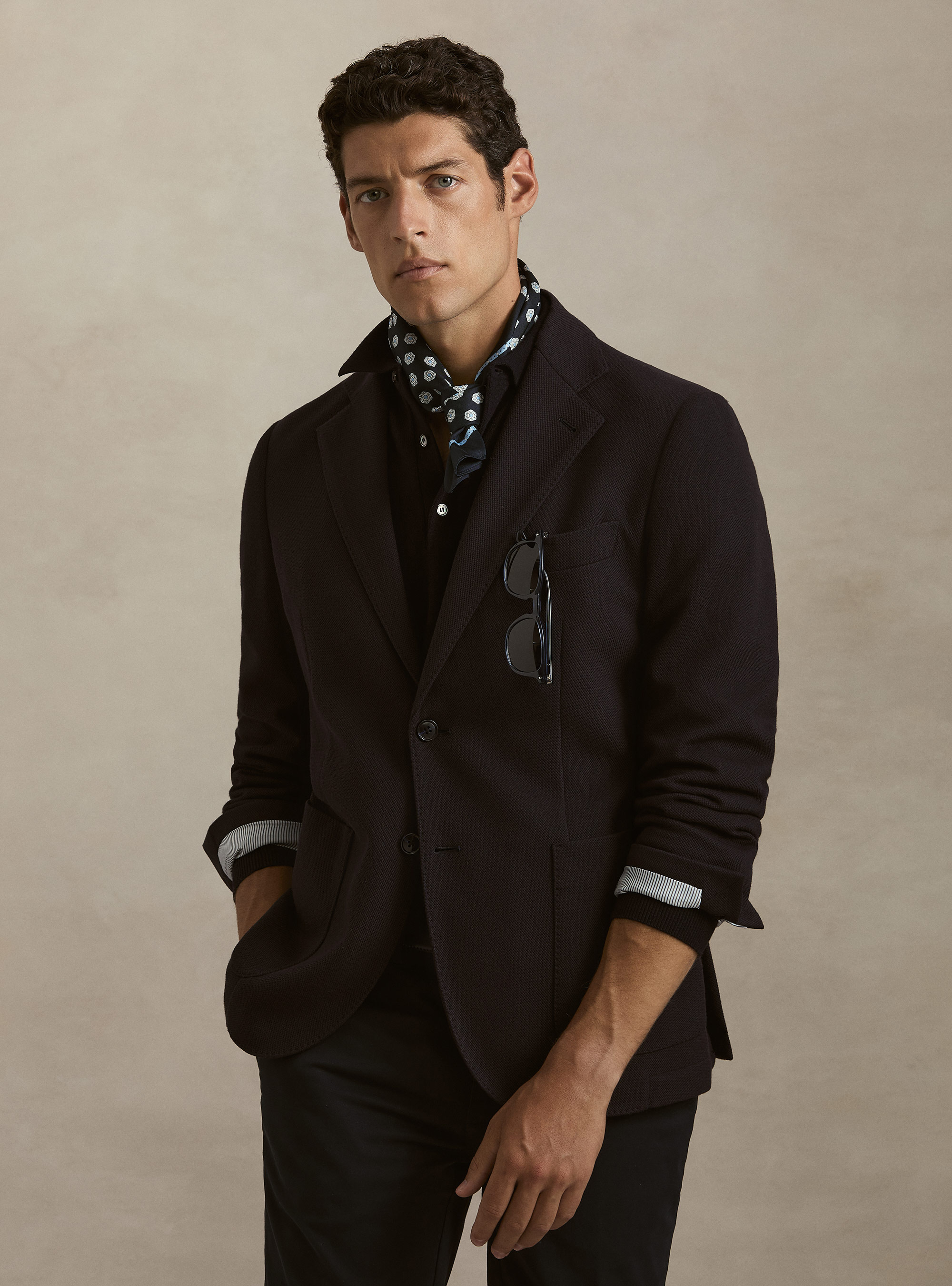 Single-breasted single jersey blazer, NAVY BLUE