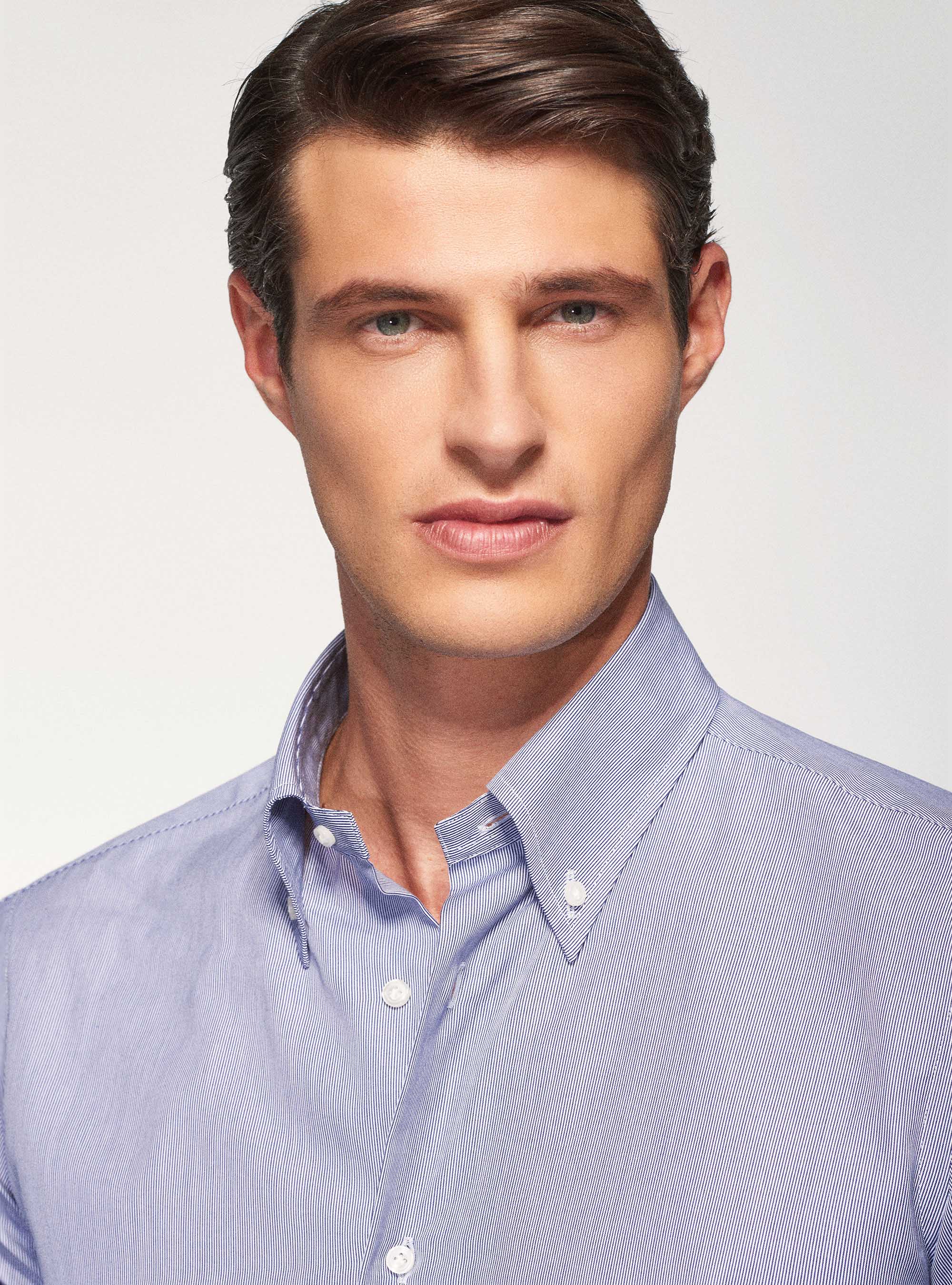 Camicia button down in cotone millerighe, BLU NAVY