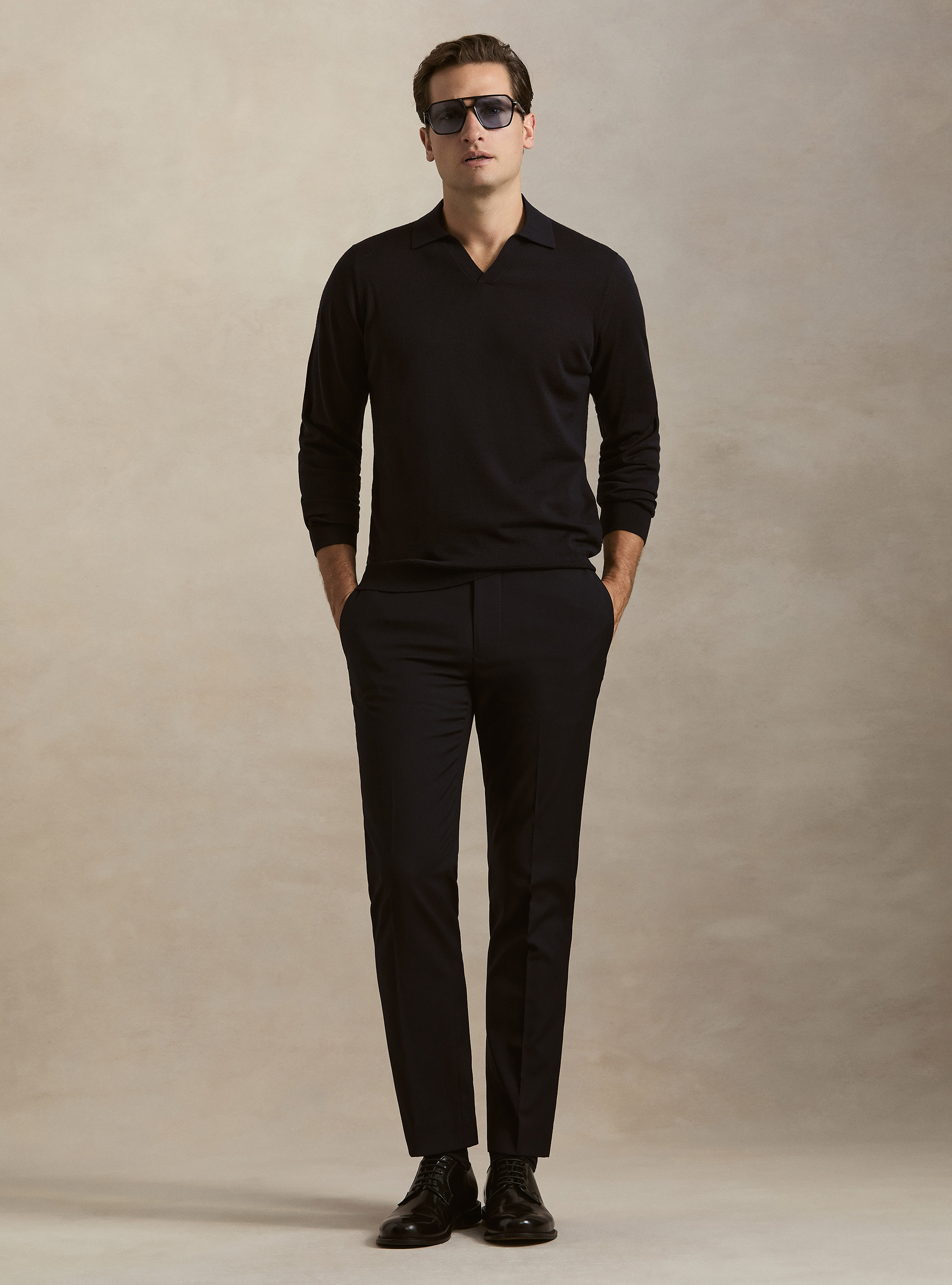 Buttonless merino polo, NAVY BLUE