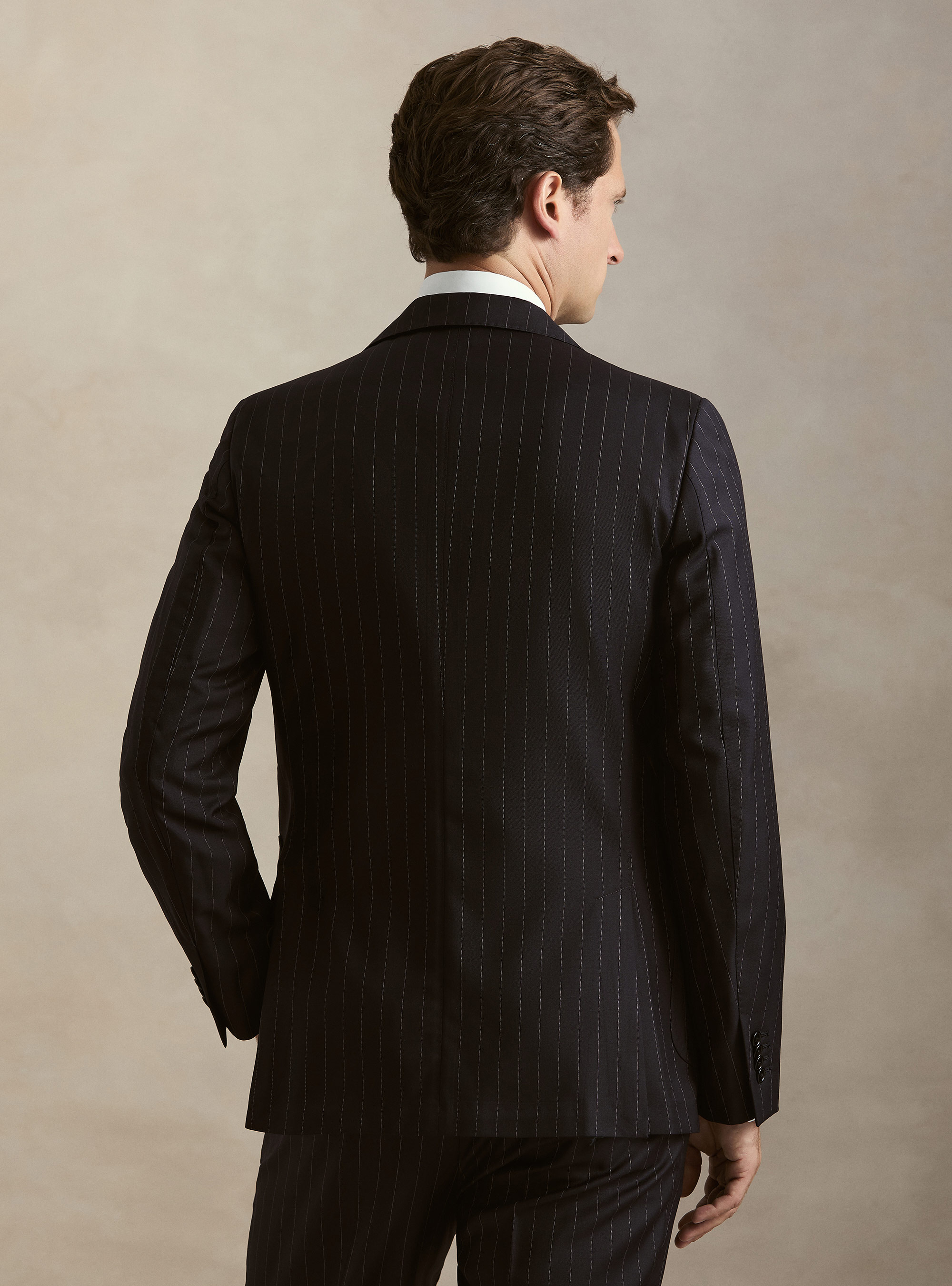 Americana de traje de raya diplom&aacute;tica en pura lana Vitale Barberis Canonico, AZUL MARINO