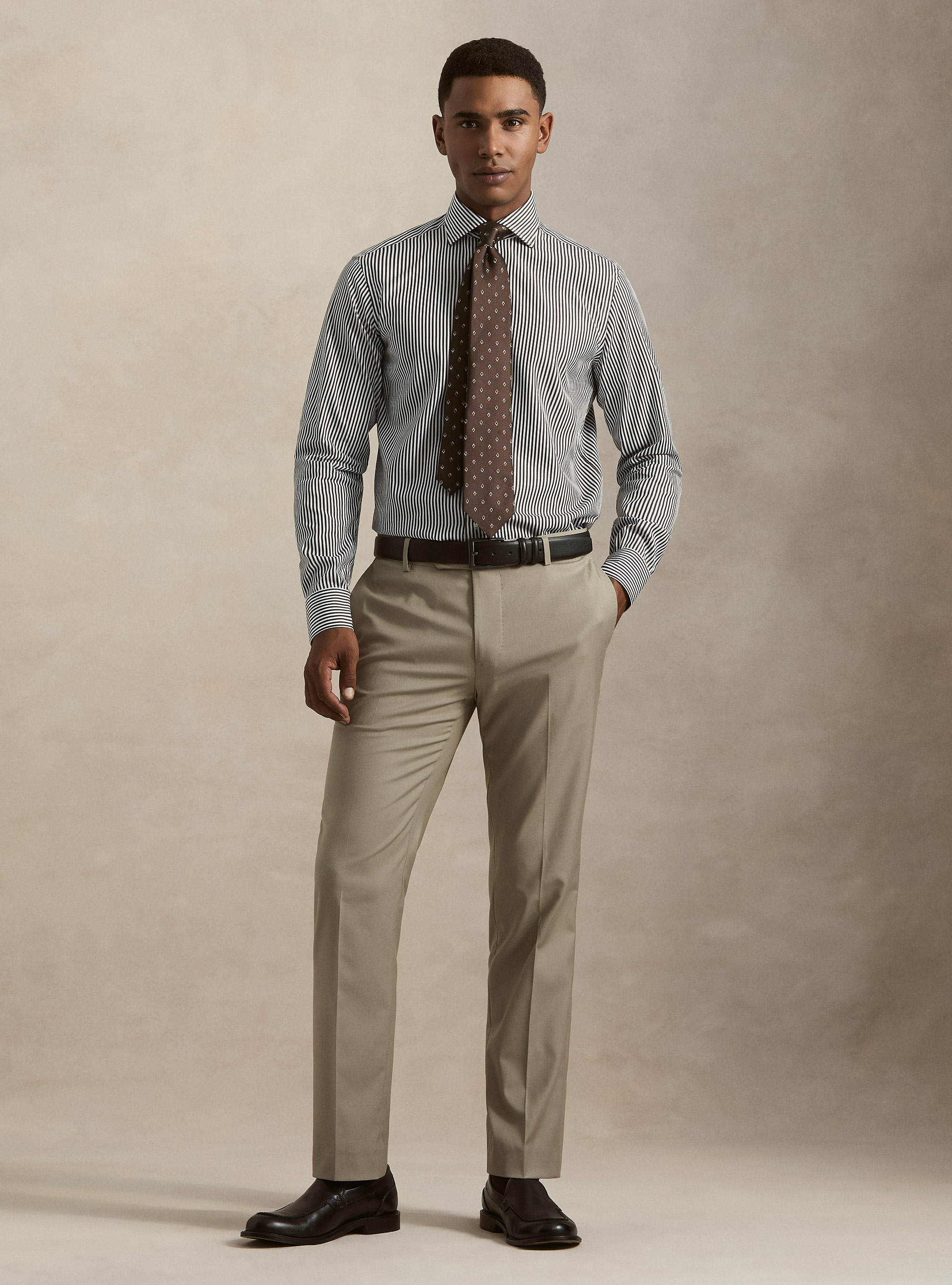 Striped cotton poplin shirt, BROWN
