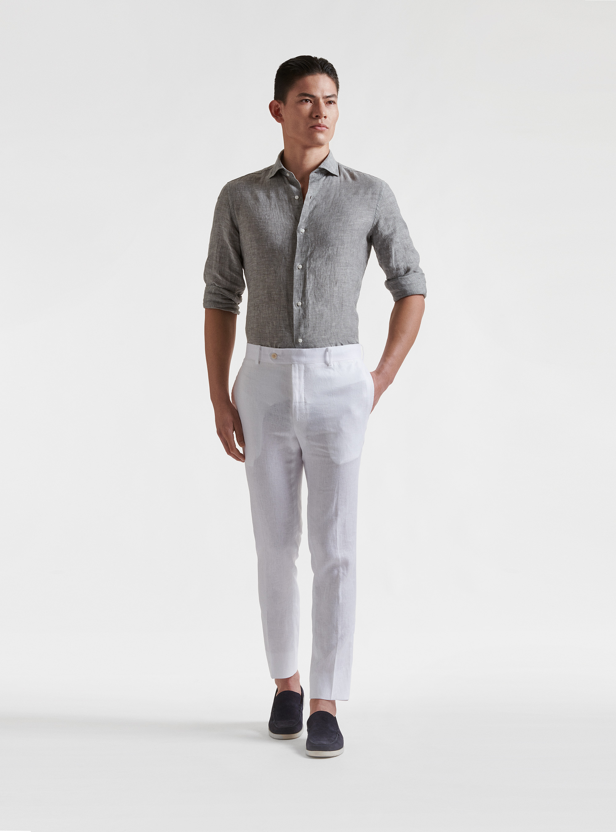 Pure linen suit trousers, WHITE