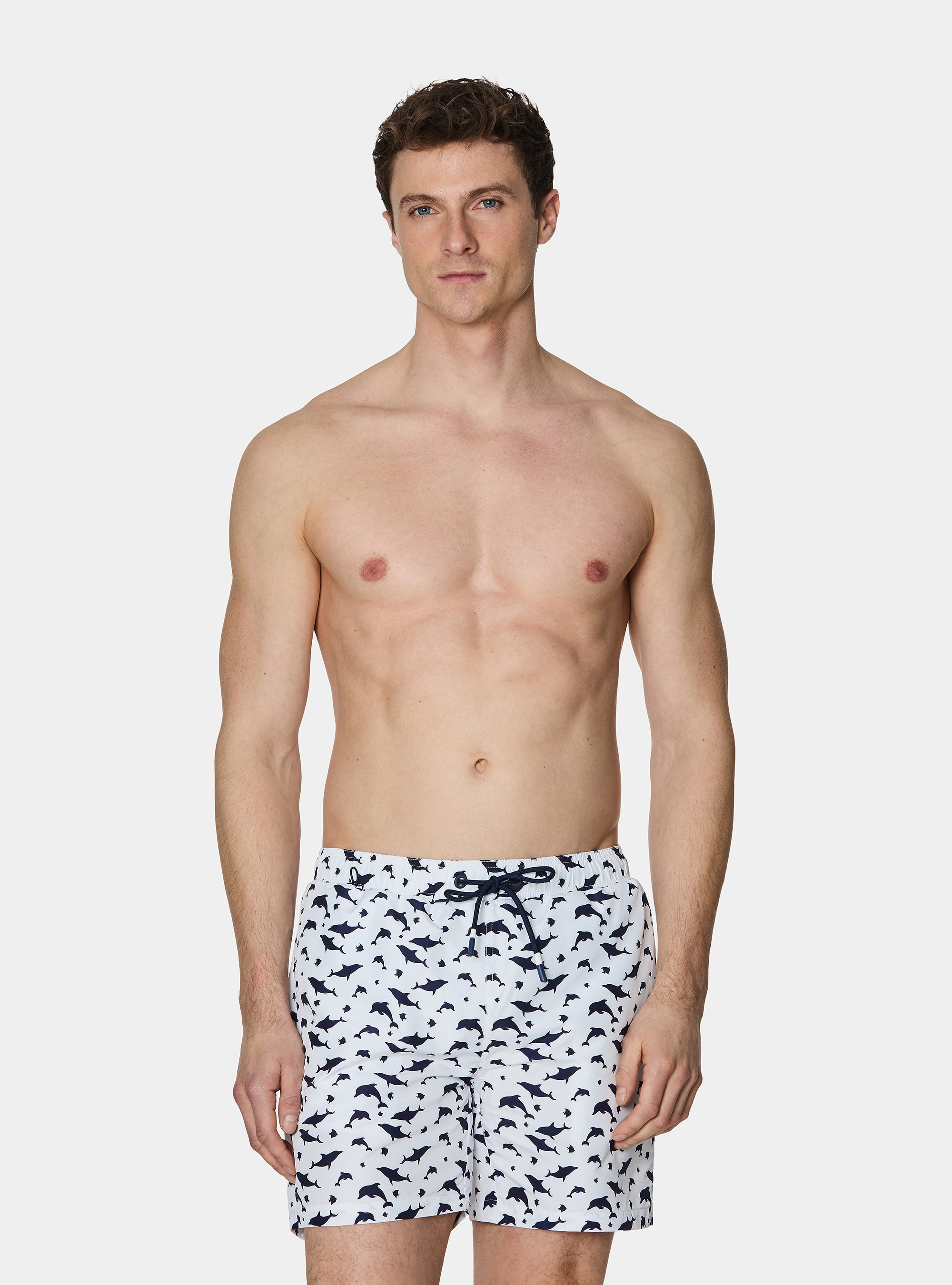 Fish print swimwear, WHITE