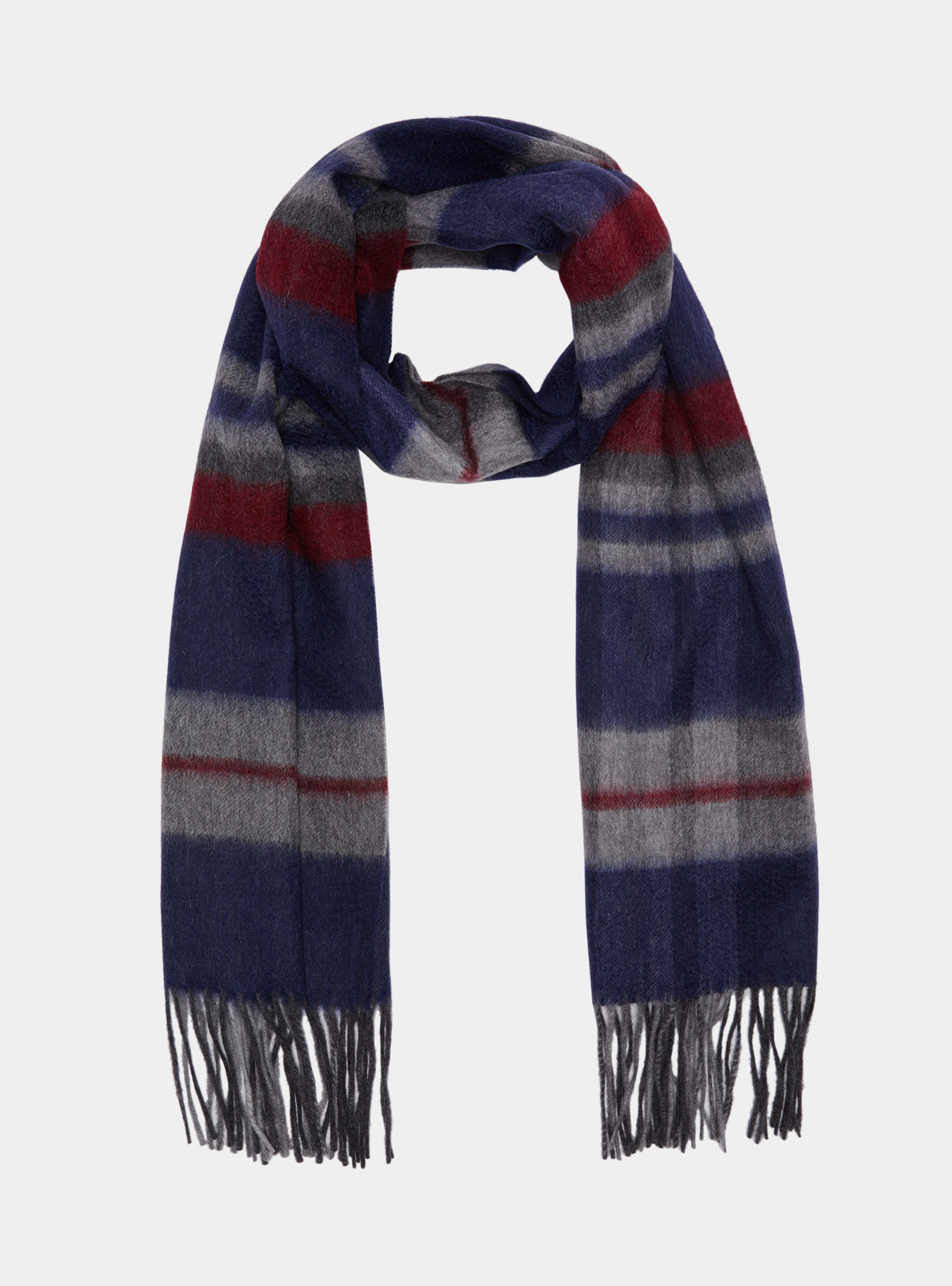 Wool and cashmere checked scarf, NAVY BLUE