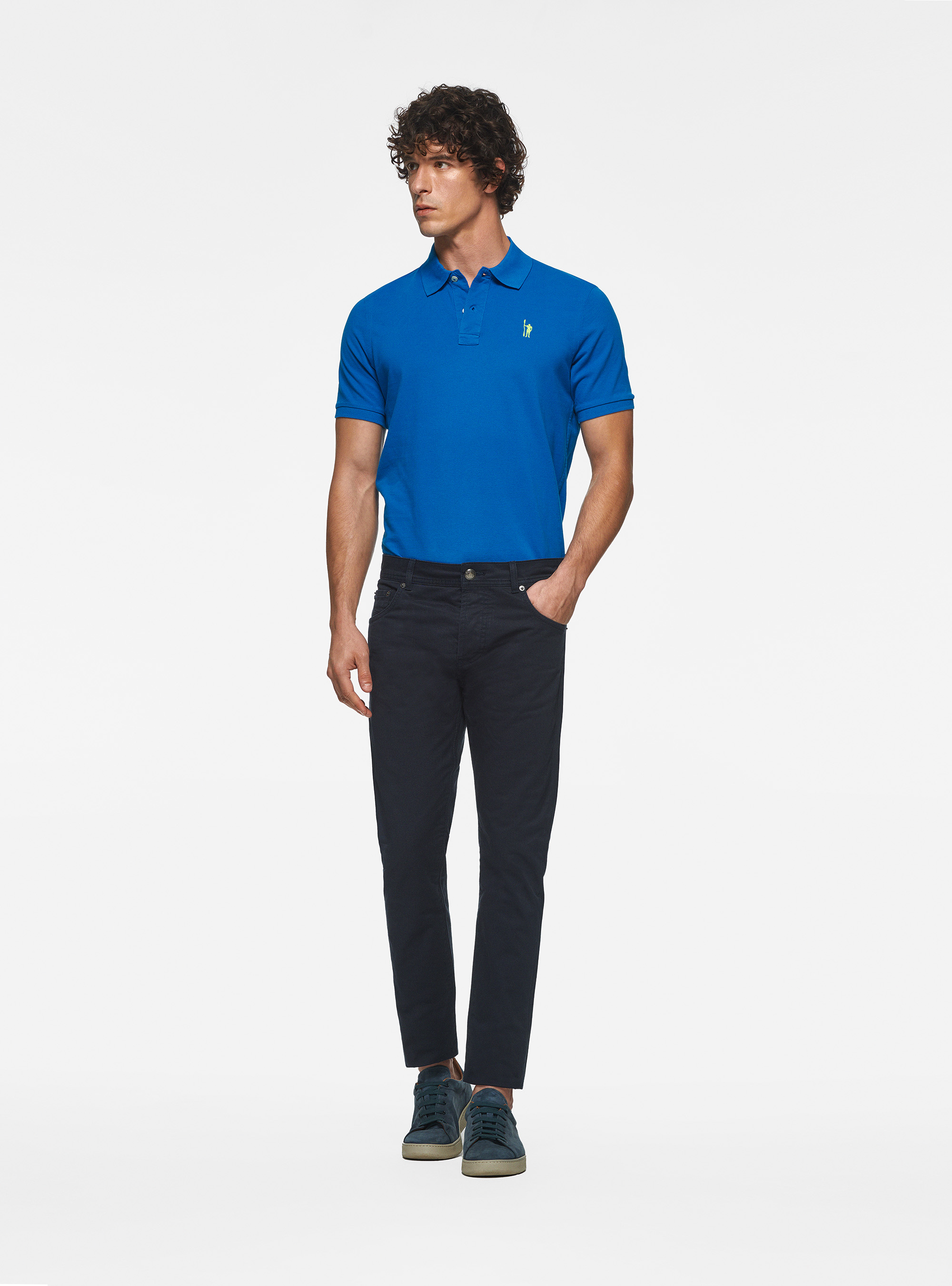 Pantaloni 5 tasche in twill di cotone, BLU NAVY