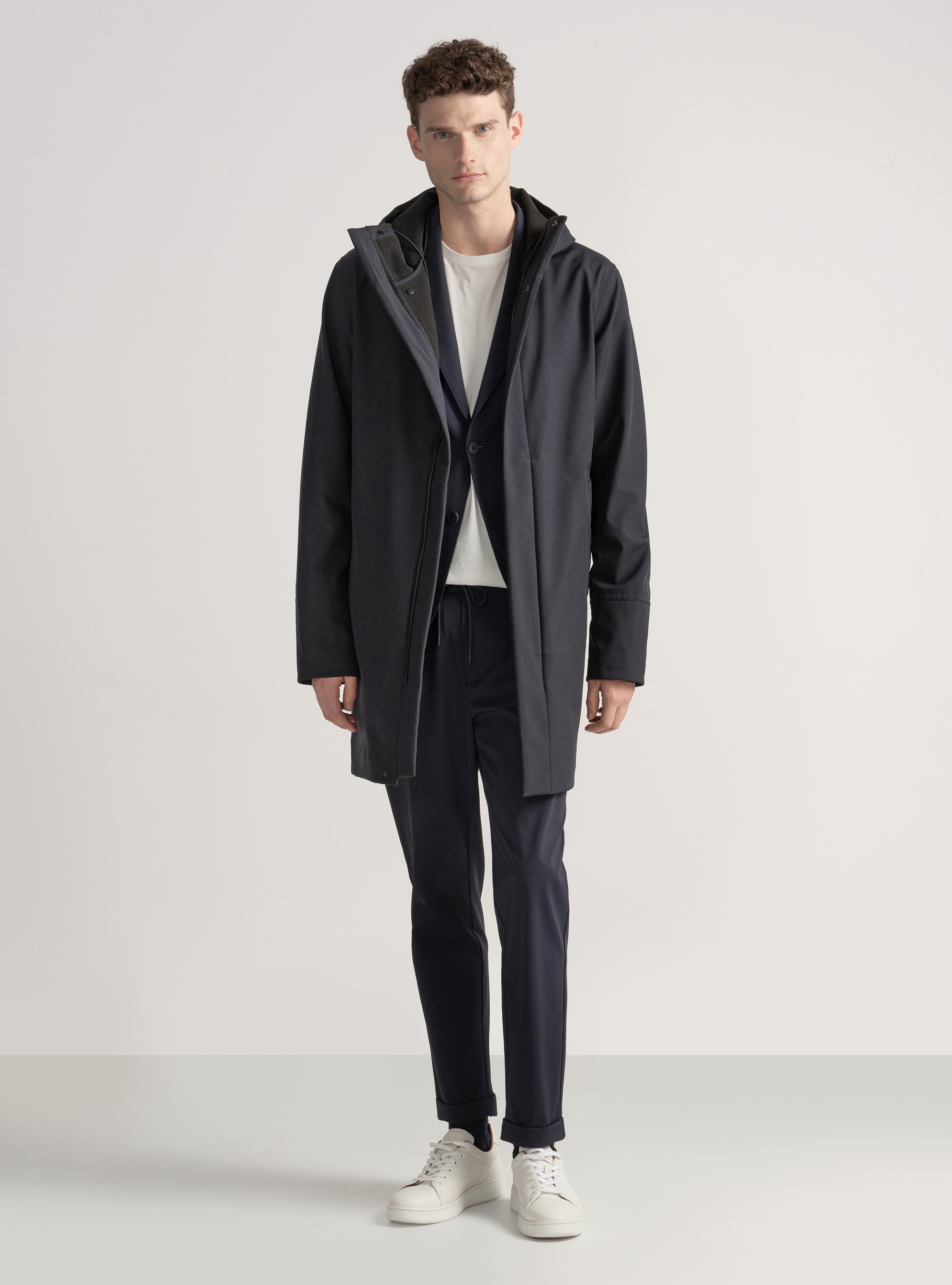 Blouson technique longue avec capuche, BLEU MARINE