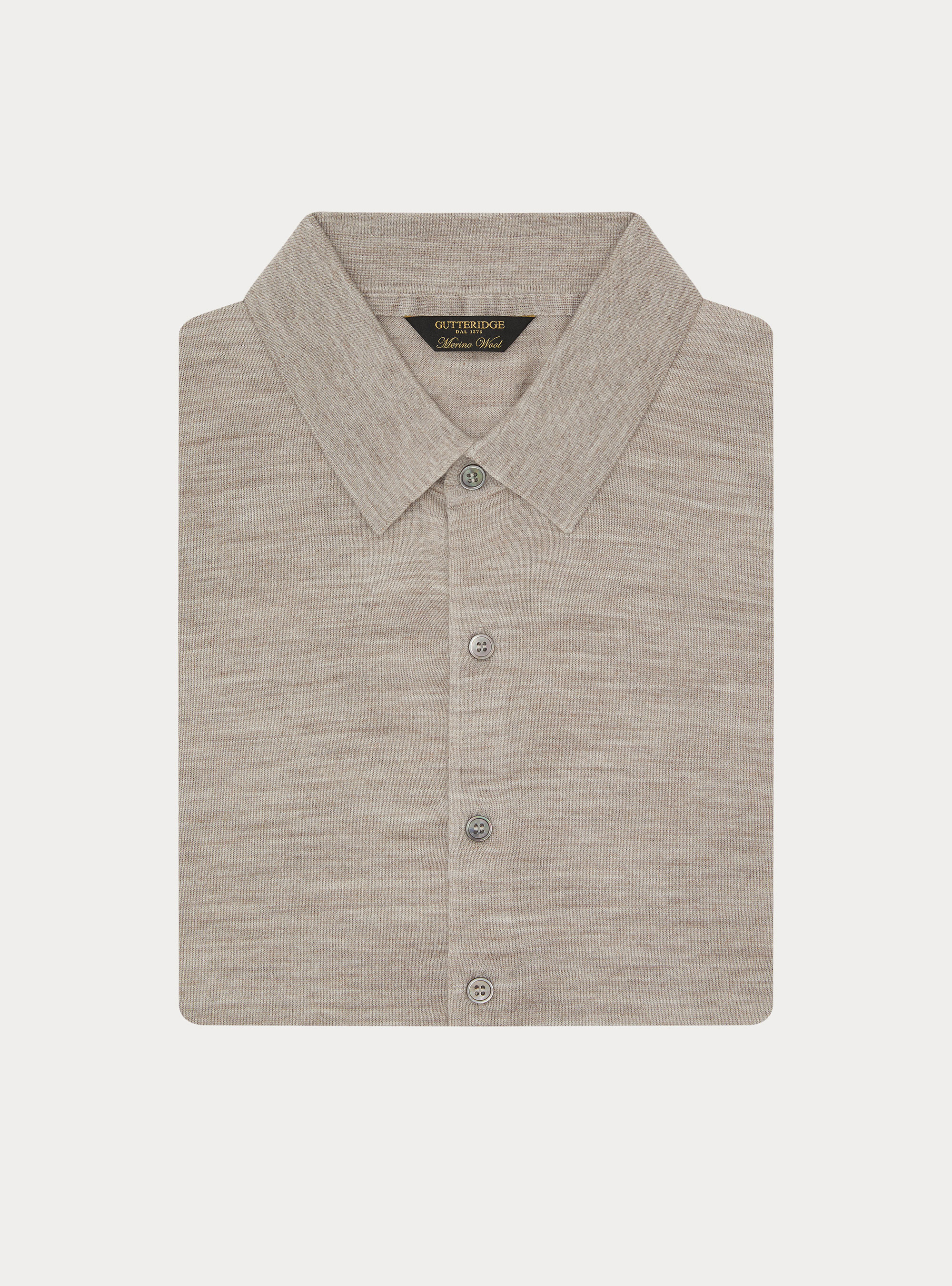 Langarm-Poloshirt aus Extrafine Merinowolle, SABBIA MELANGE 0564C