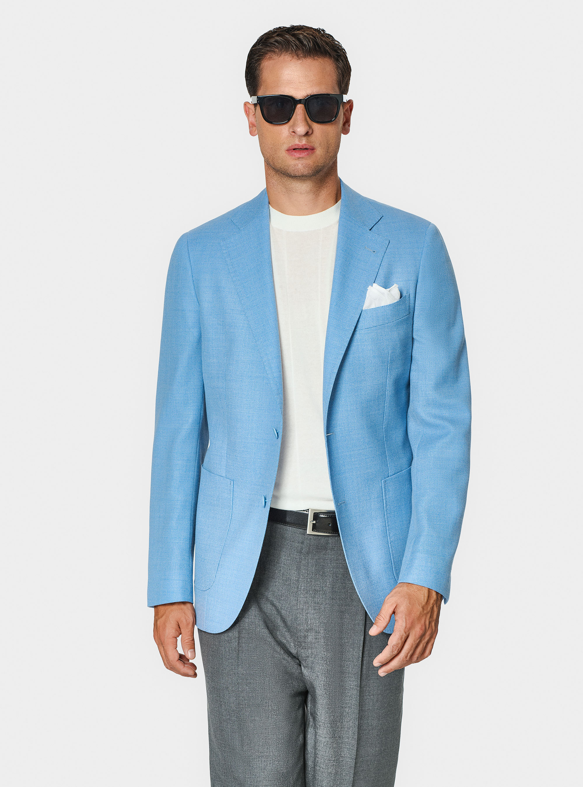 Pure wool hopsack blazer Vitale Barberis Canonico, LIGHT BLUE