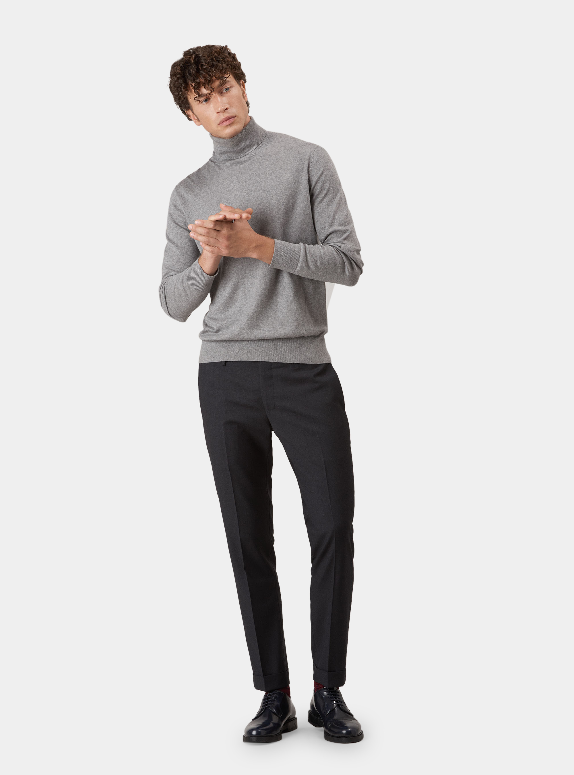 Pull &agrave; col roul&eacute; en soie de coton et cachemire, GRIS CLAIR M&Atilde; LANG&Atilde;