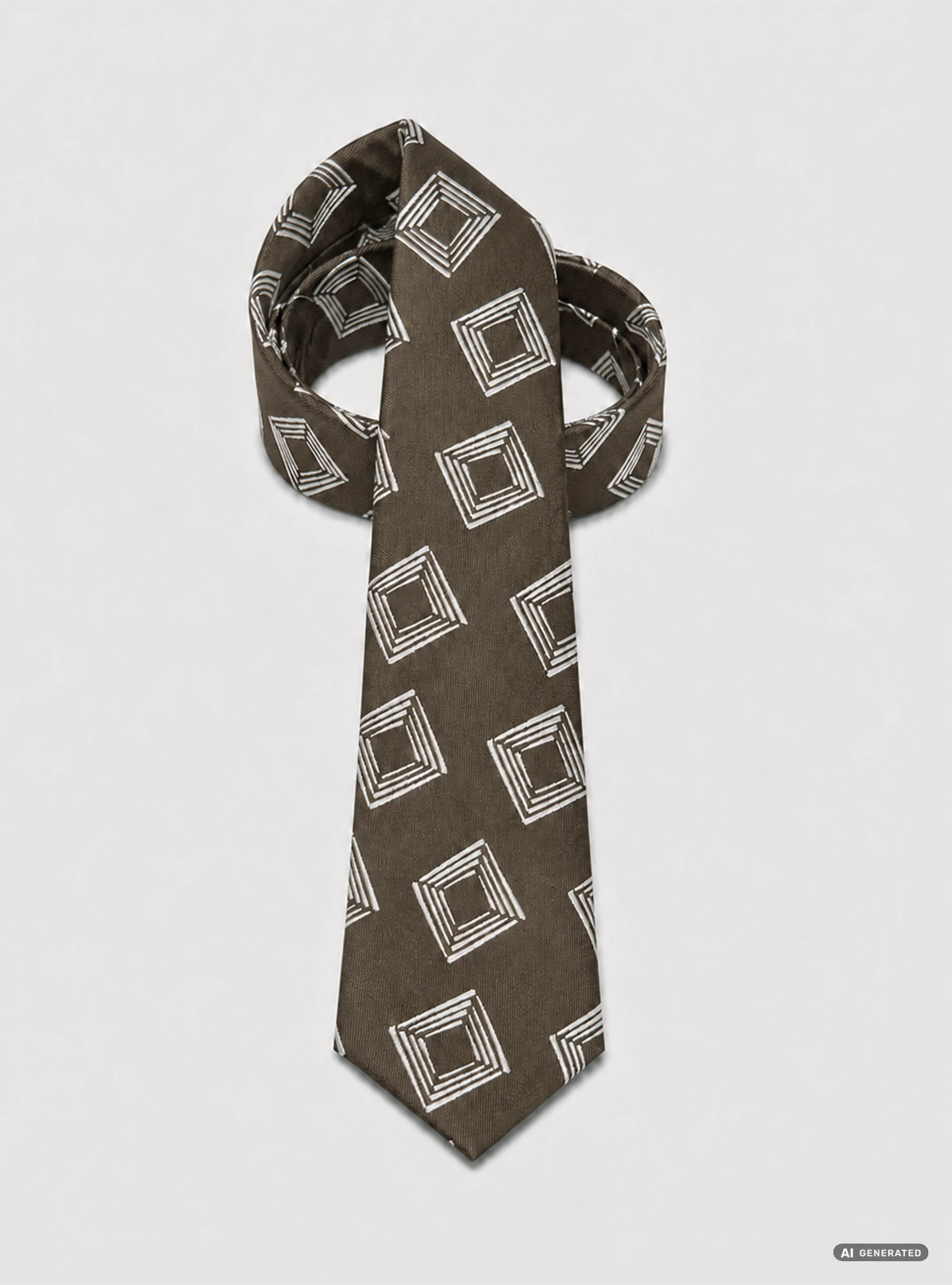 Geometric pattern silk twill tie, BROWN