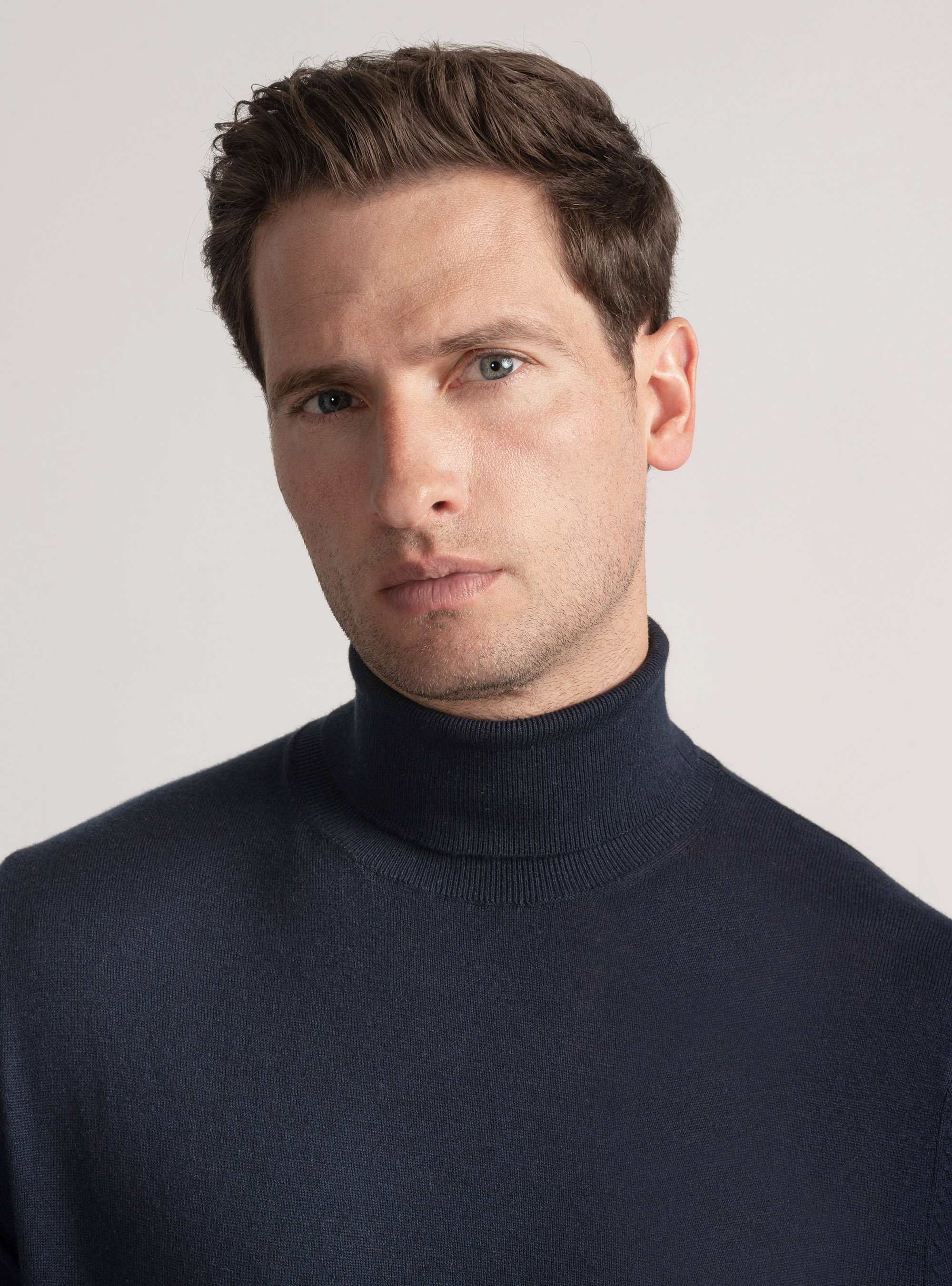 Dolcevita in cotone seta e cashmere, BLU NAVY