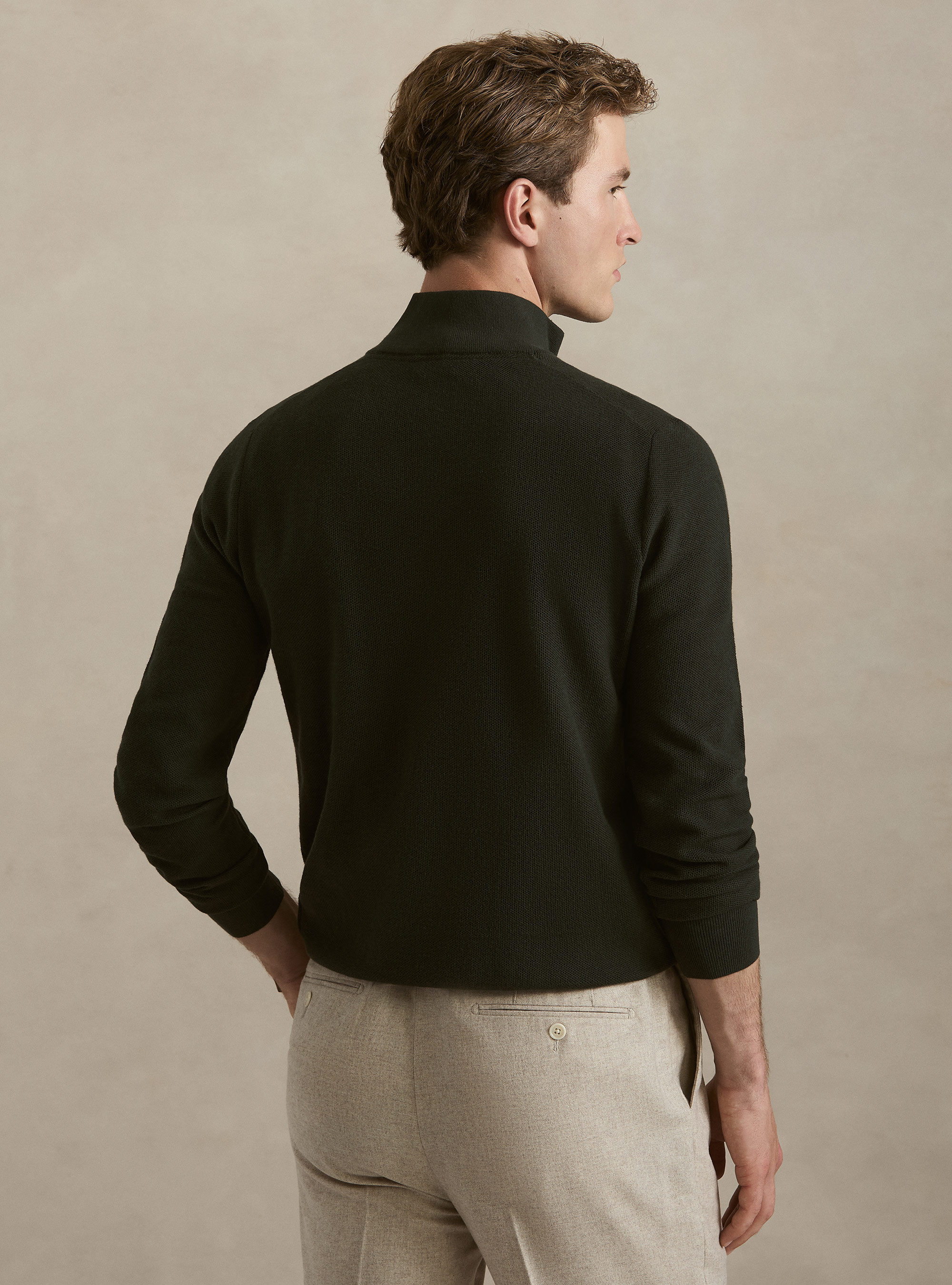 Half-Zip-Pullover aus Baumwolle und Kaschmir mit Wabenstruktur, MILITARE 0609C