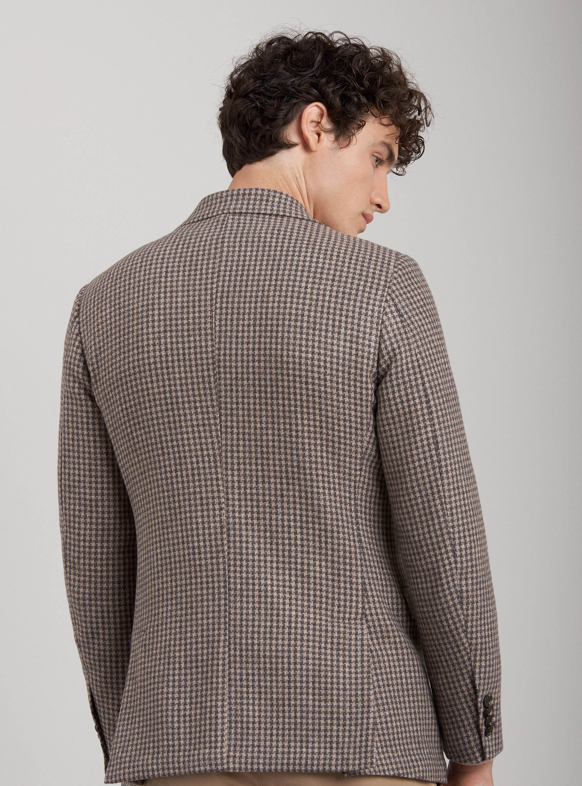Chaqueta de lana, algod&oacute;n y cachemira de dientes de sabueso, MARRON