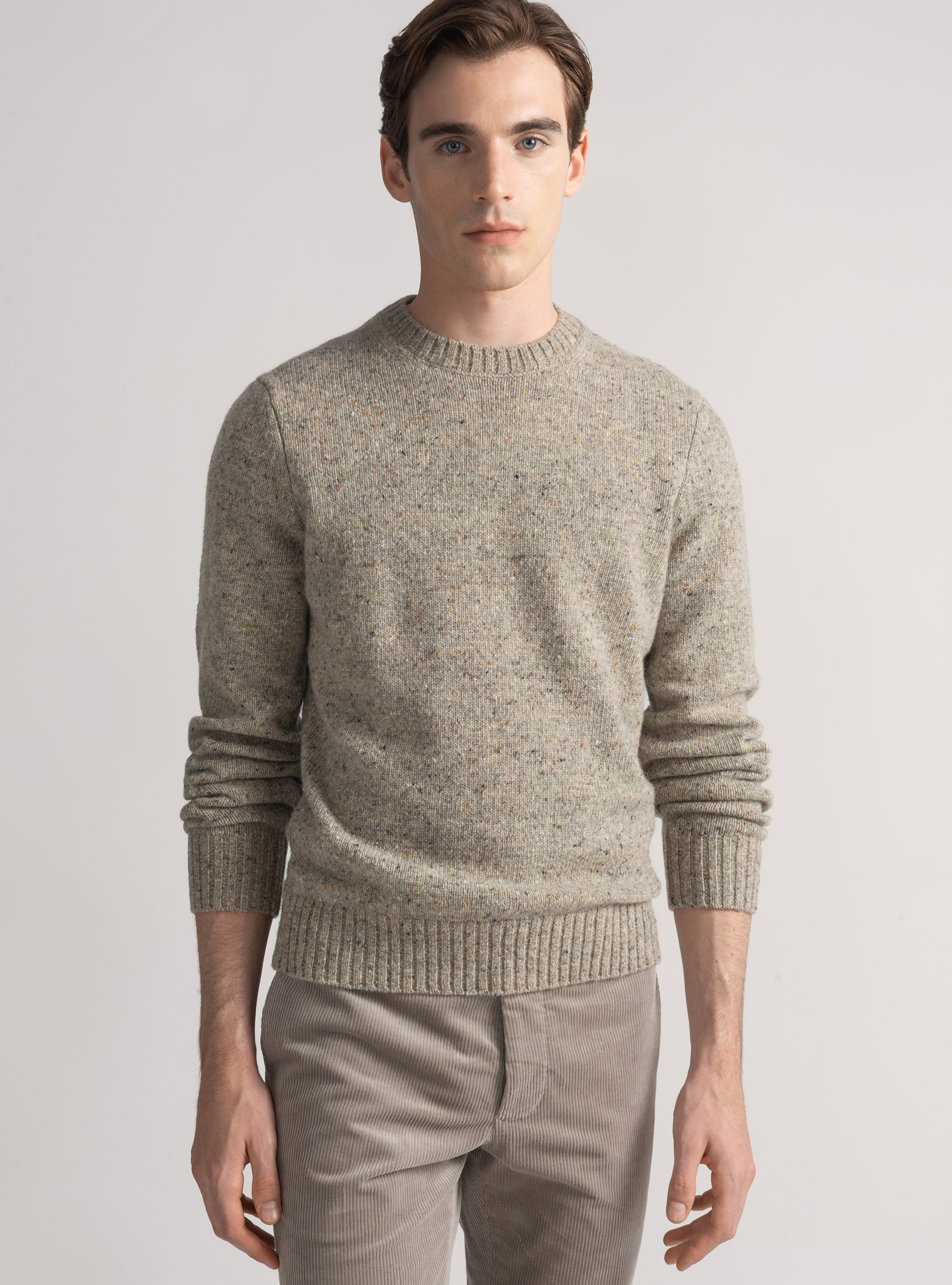 Crew-neck sweater in wool blend, LIGHT GREY MELANGE