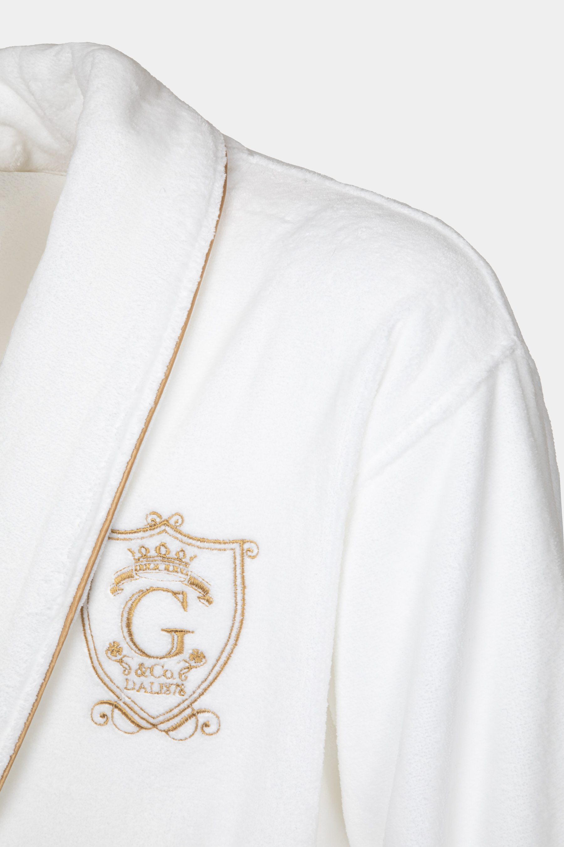 Albornoz de algod&oacute;n con escudo bordado, BLANCO