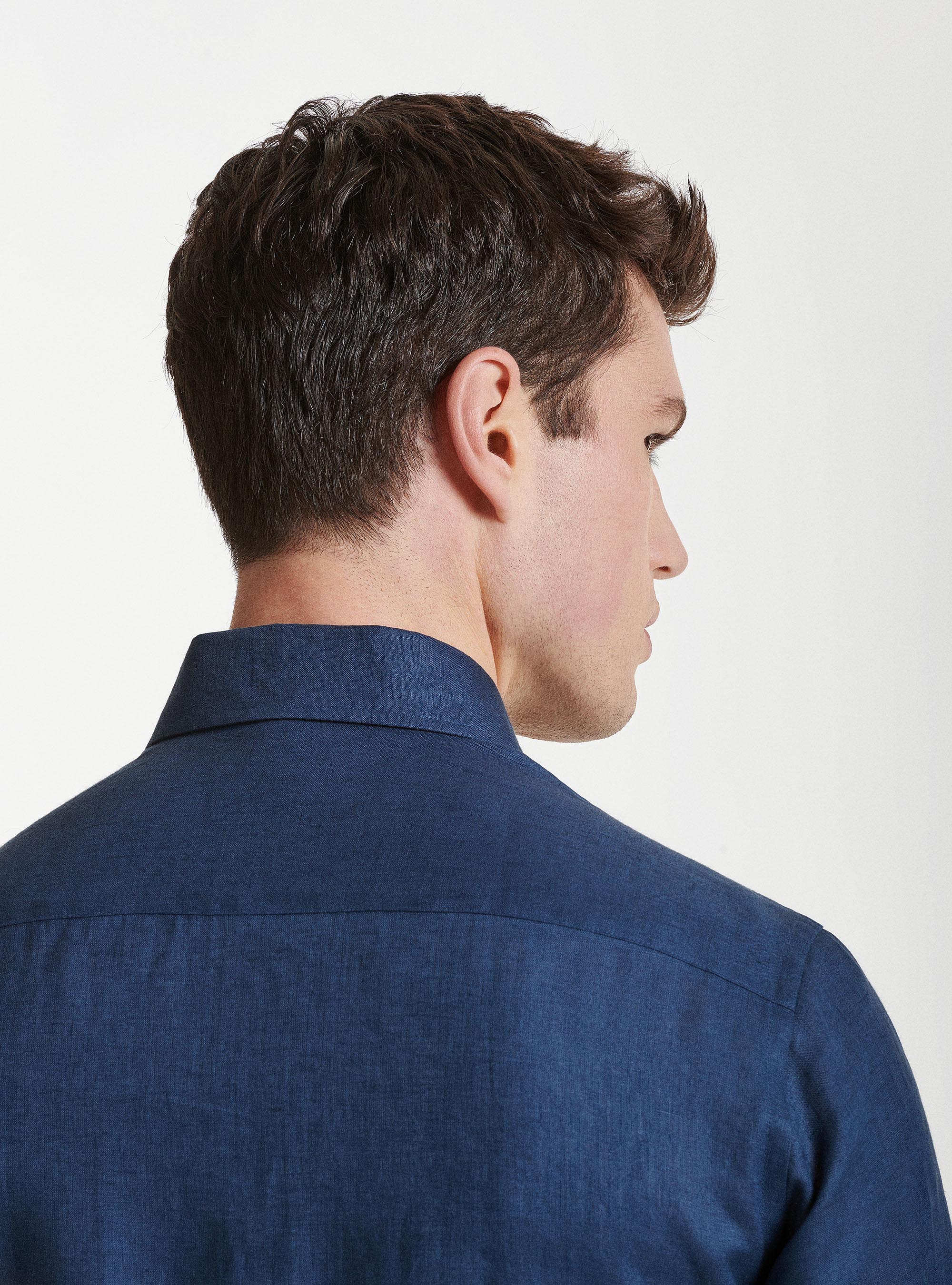 Pure Linen Shirt with Semi-French Collar, NAVY BLUE