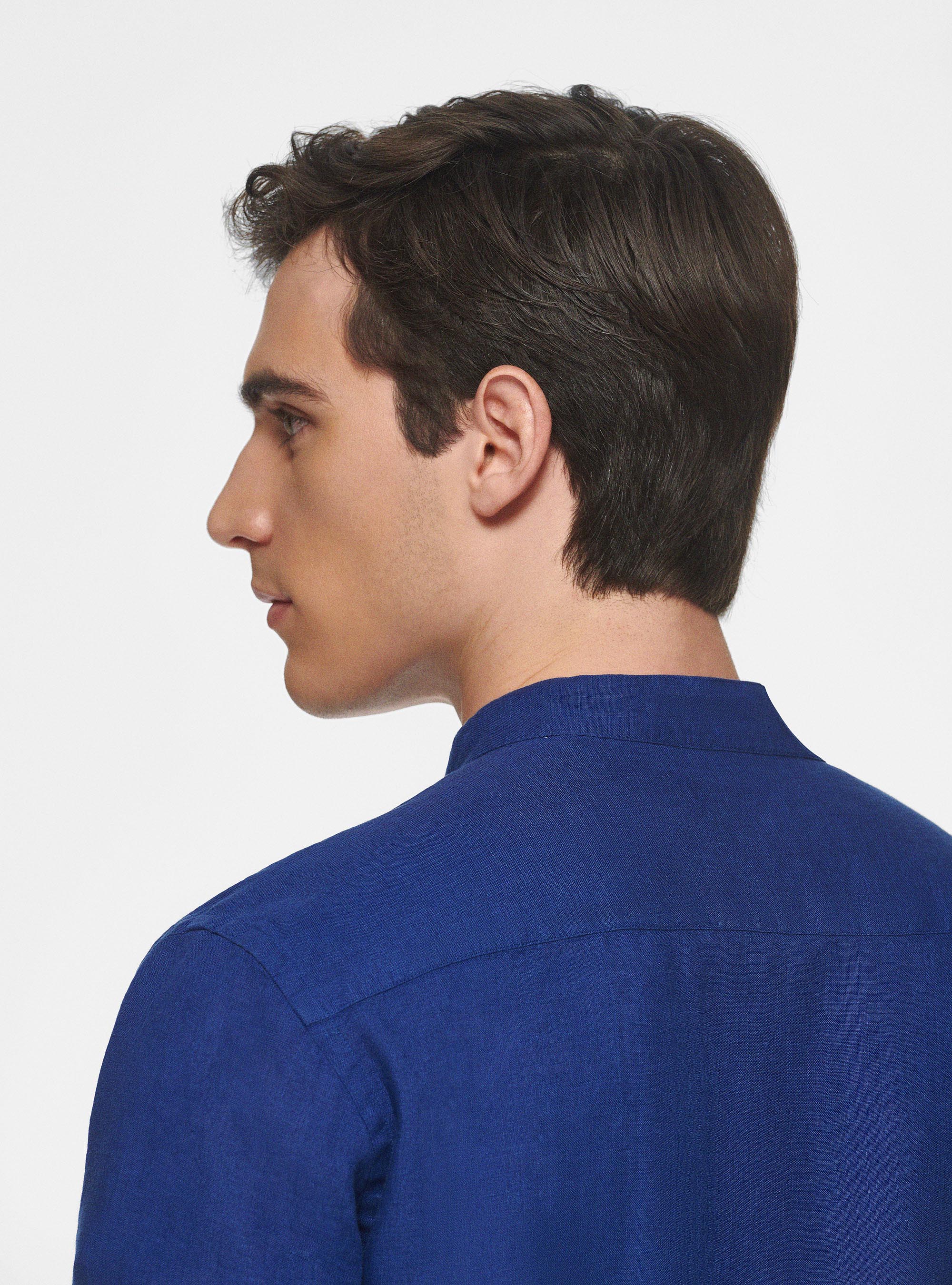Korean shirt in pure linen, BLUE