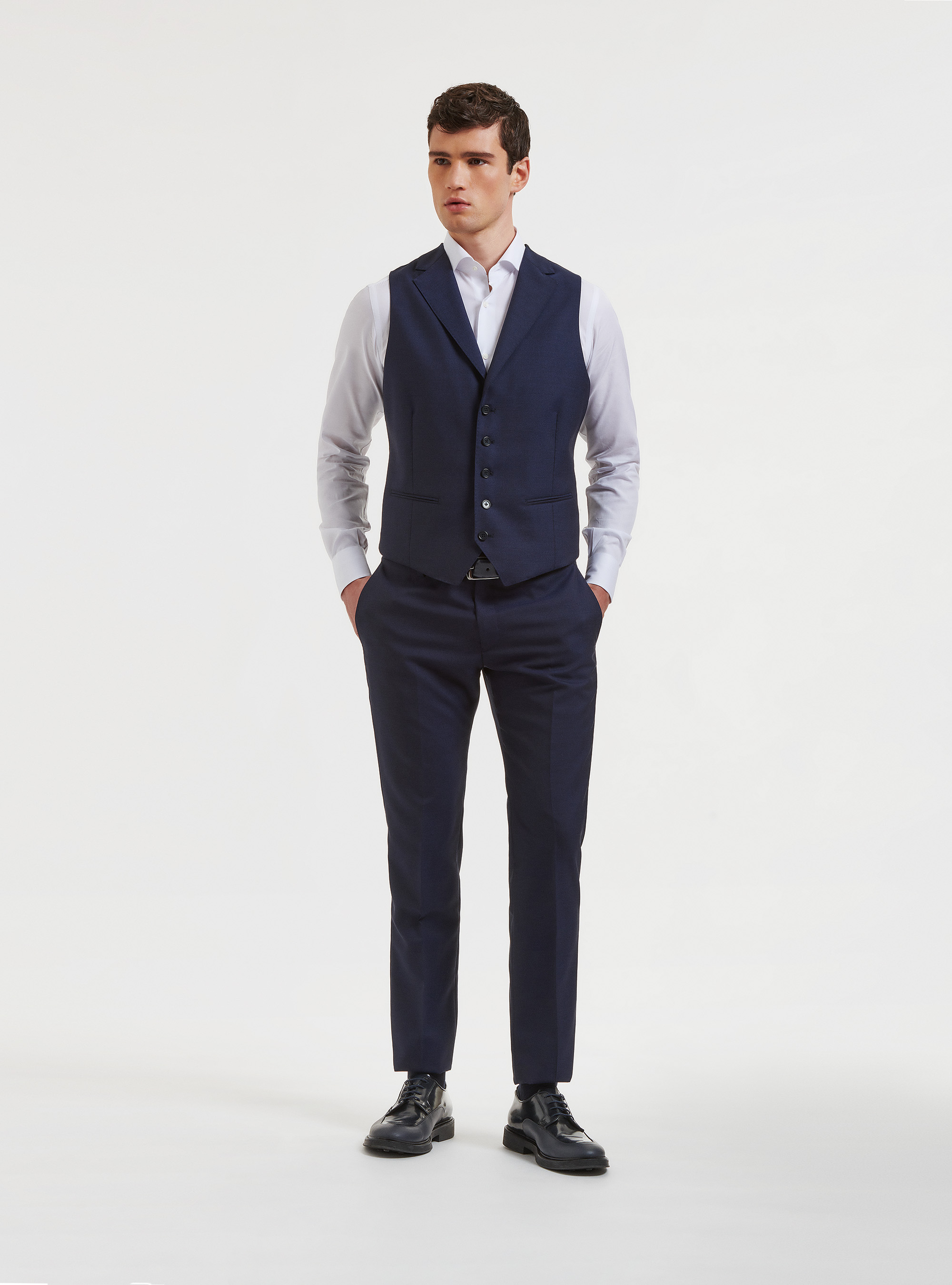 Vitale Barberis Canonico Pure Wool Waistcoat, NAVY BLUE