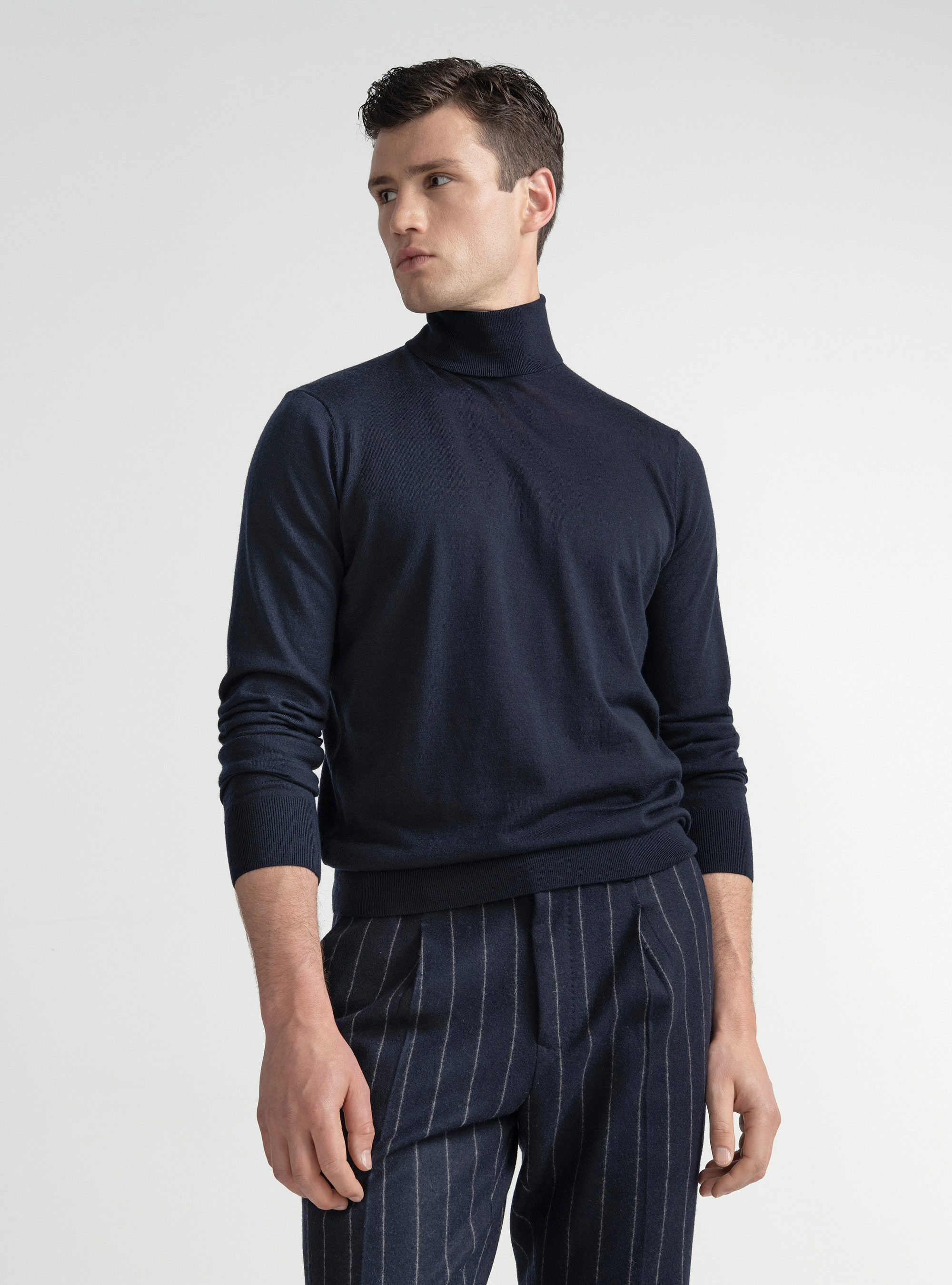 Turtleneck in pure extra-fine merino wool, NAVY BLUE