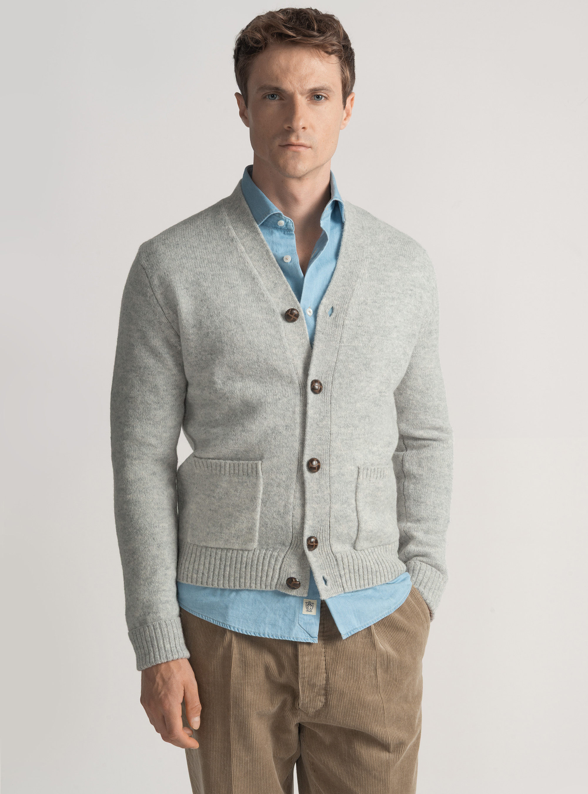 Cardigan in maglia di lana shetland, GRIGIO MELANGE 0151C