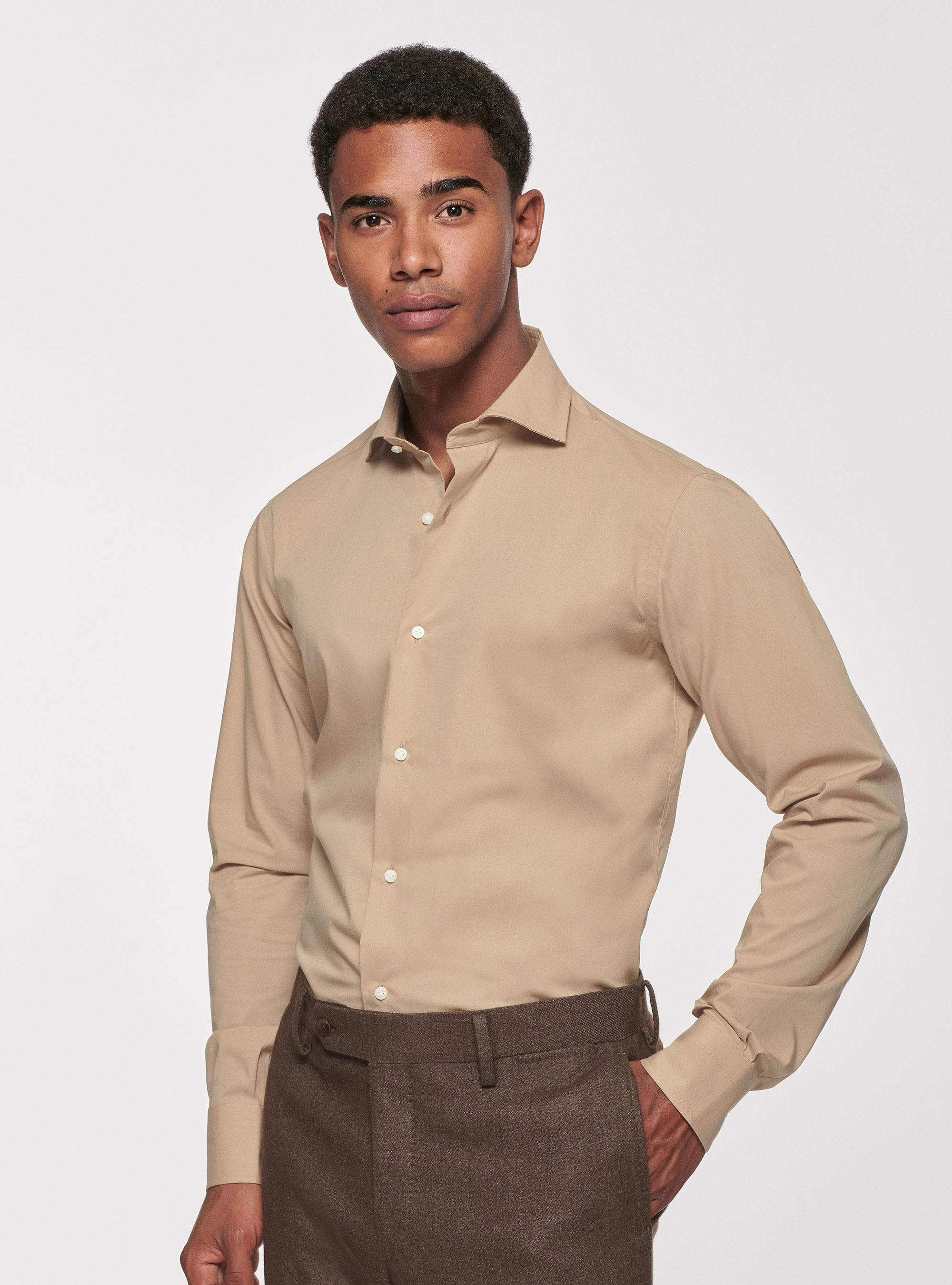 Stretch poplin shirt, SAND