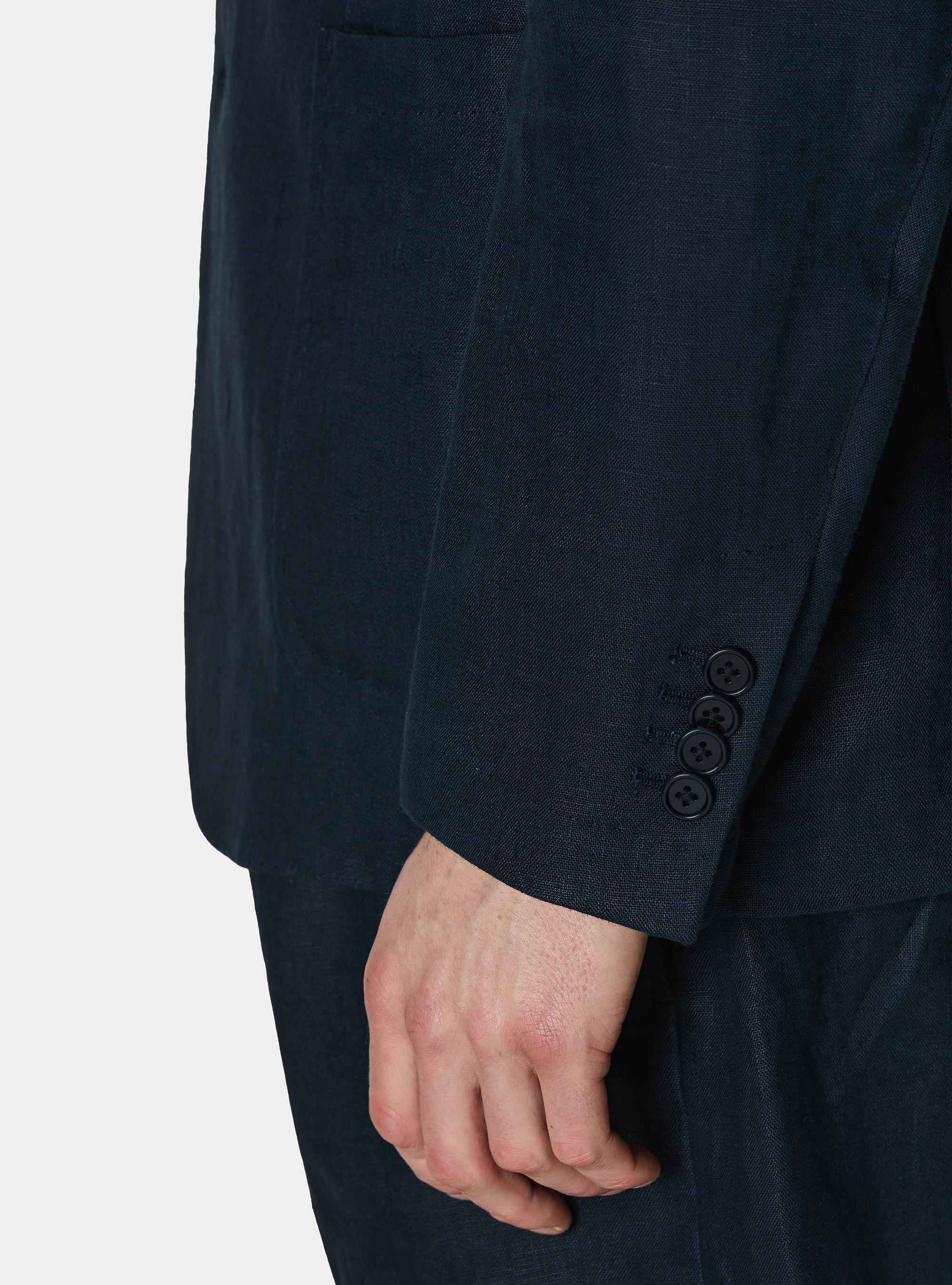 Veste cor&eacute;enne en pur lin, BLEU MARINE