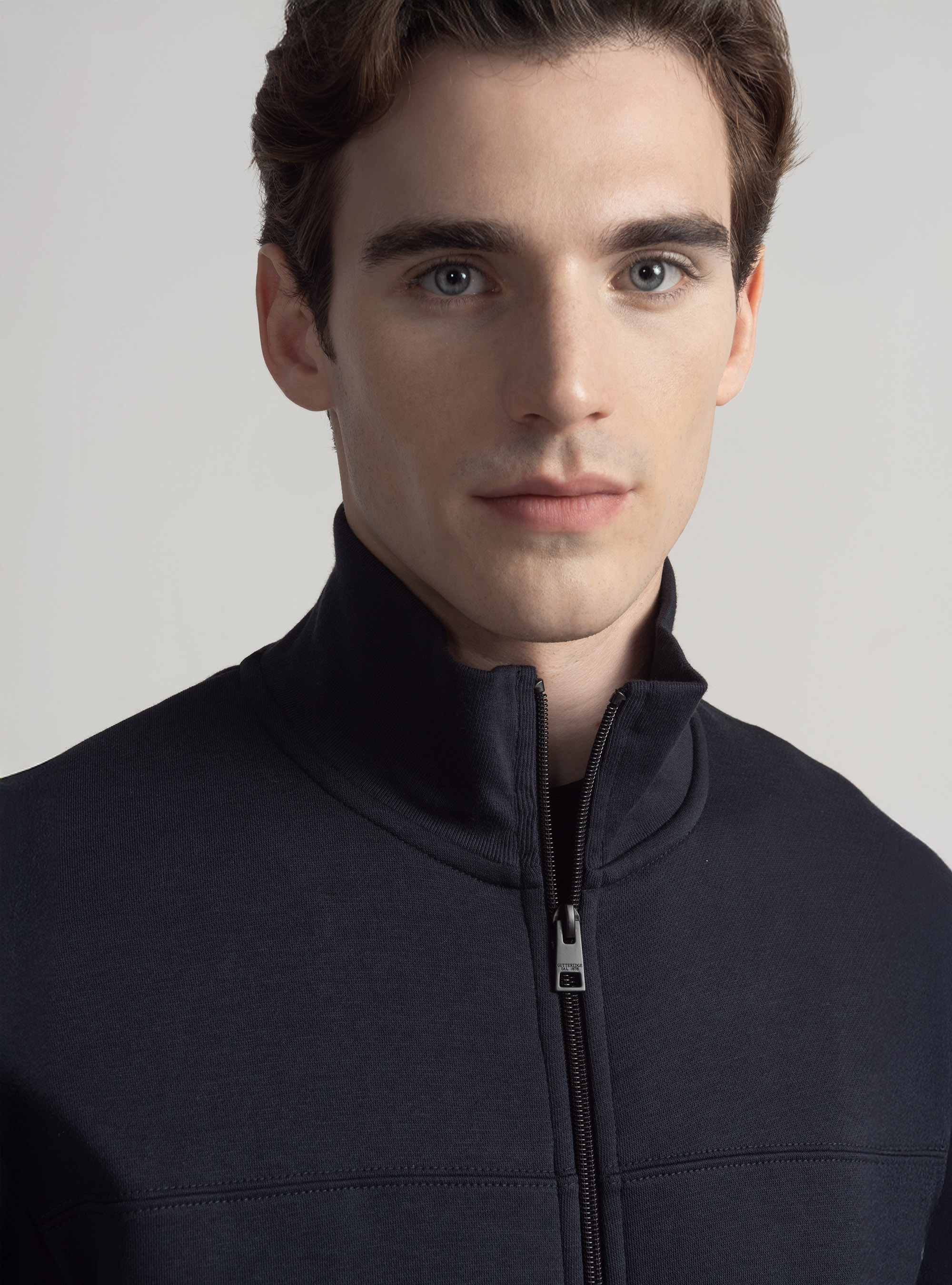 Sweatshirt zipp&eacute; en coton m&eacute;lang&eacute;, BLEU MARINE